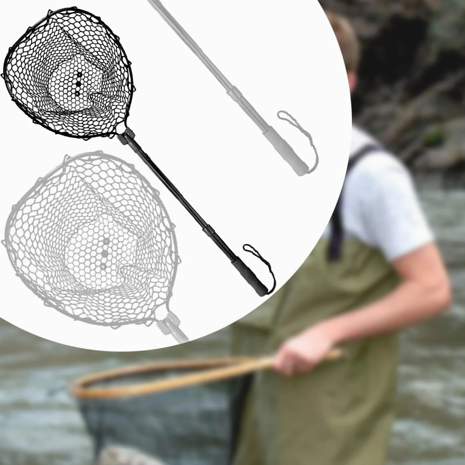 Red para Pesca Plegable Telescópica con Marco de Aluminio Malla de Silicona Suave Y Profunda Mango EVA Cómodo Adecuada para Pesca Deportiva Uso en Lag