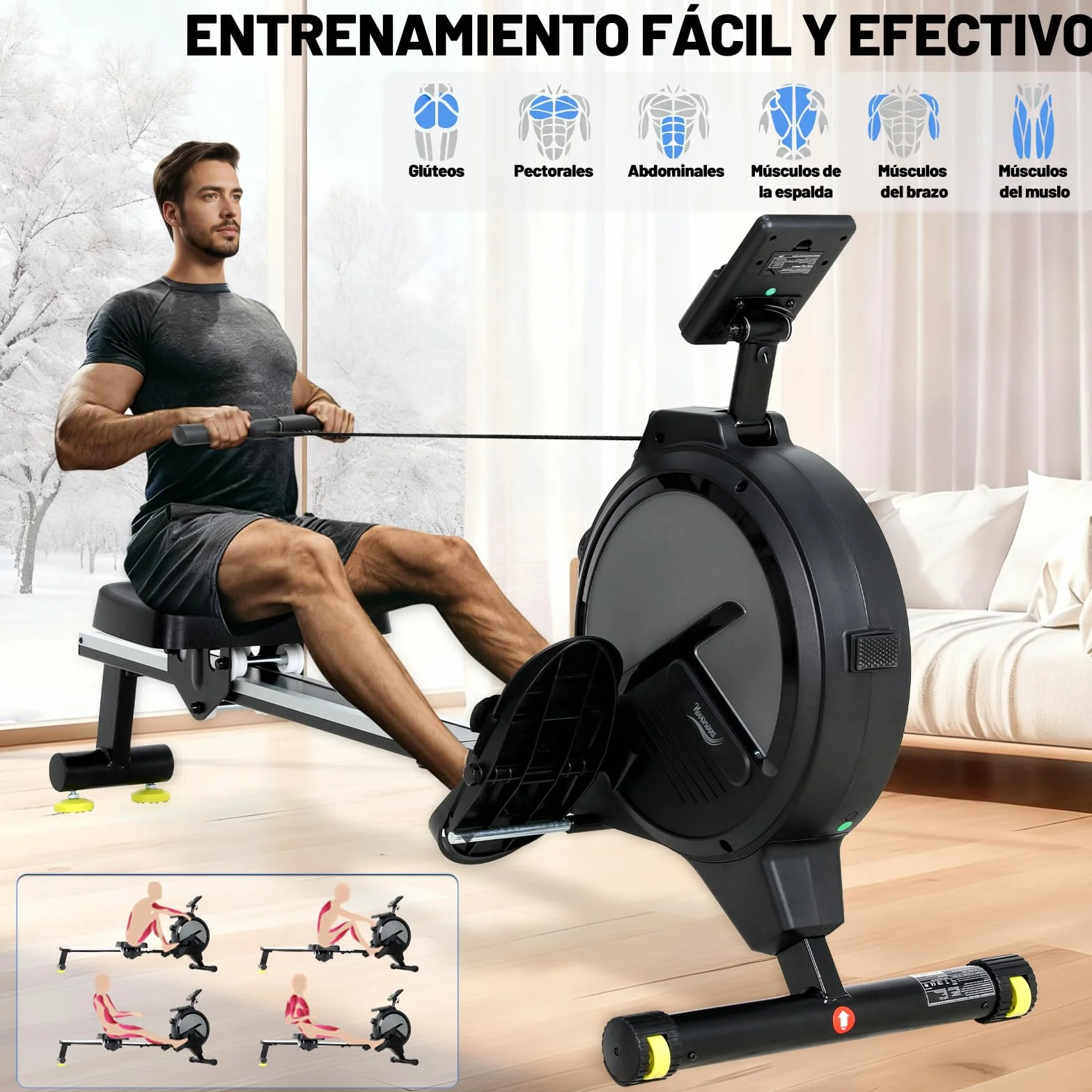 Máquina de Remo para casa, Máquina Remo casa con 16 Niveles de Resistencia, Pantalla LCD, Rowing Machine Magnético súper silenciosa, Nuevo Diseño, Mquina De Remo Profesional Gym En Casa
