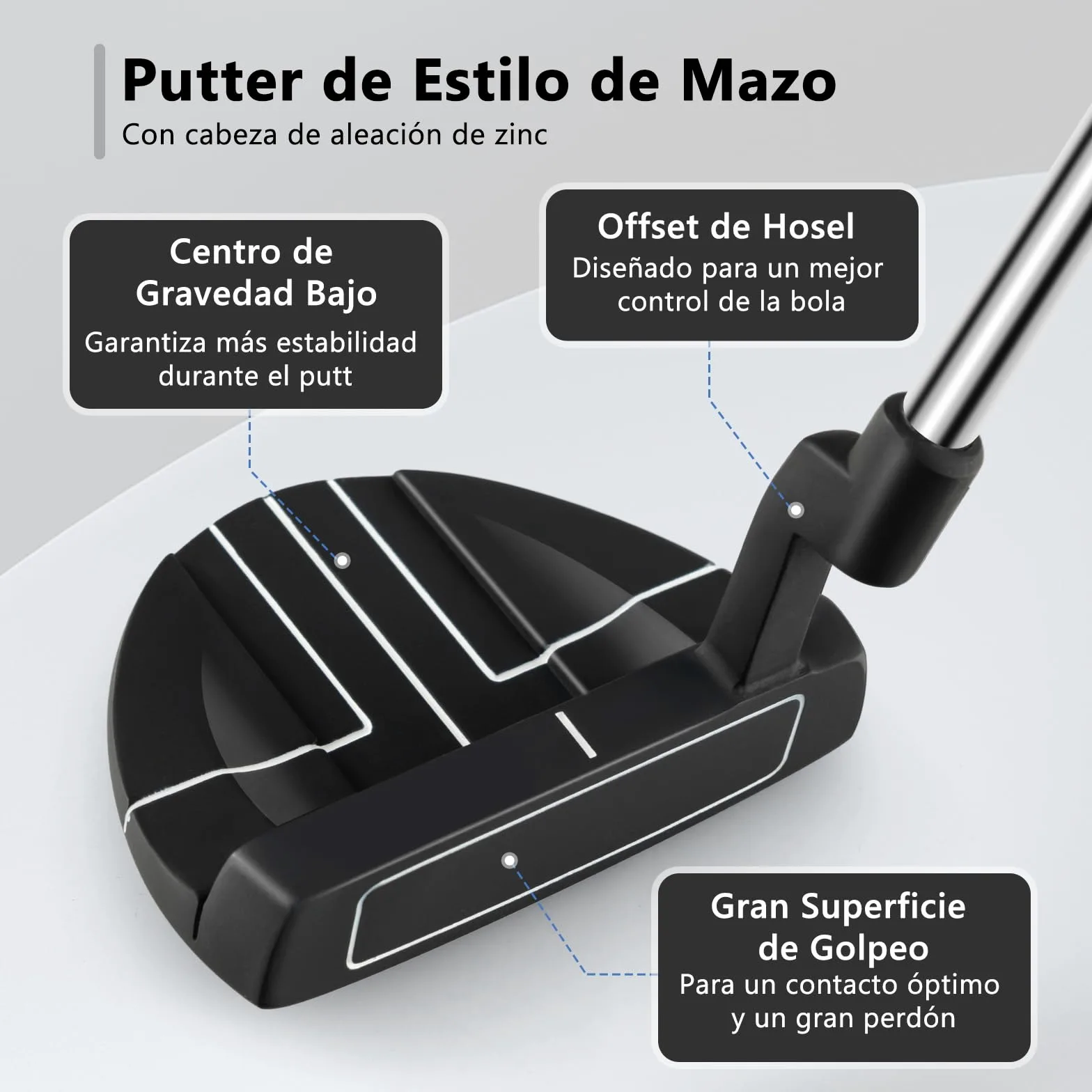 GYMAX Putter Estilo Mazo De 89 Cm con Ayuda De Alineación, Agarre De Goma Y Cubierta para La Cabeza, Superficie De Golpe Ranurada, Cabeza De Aleación De Zinc, Putter De Golf para Diestros