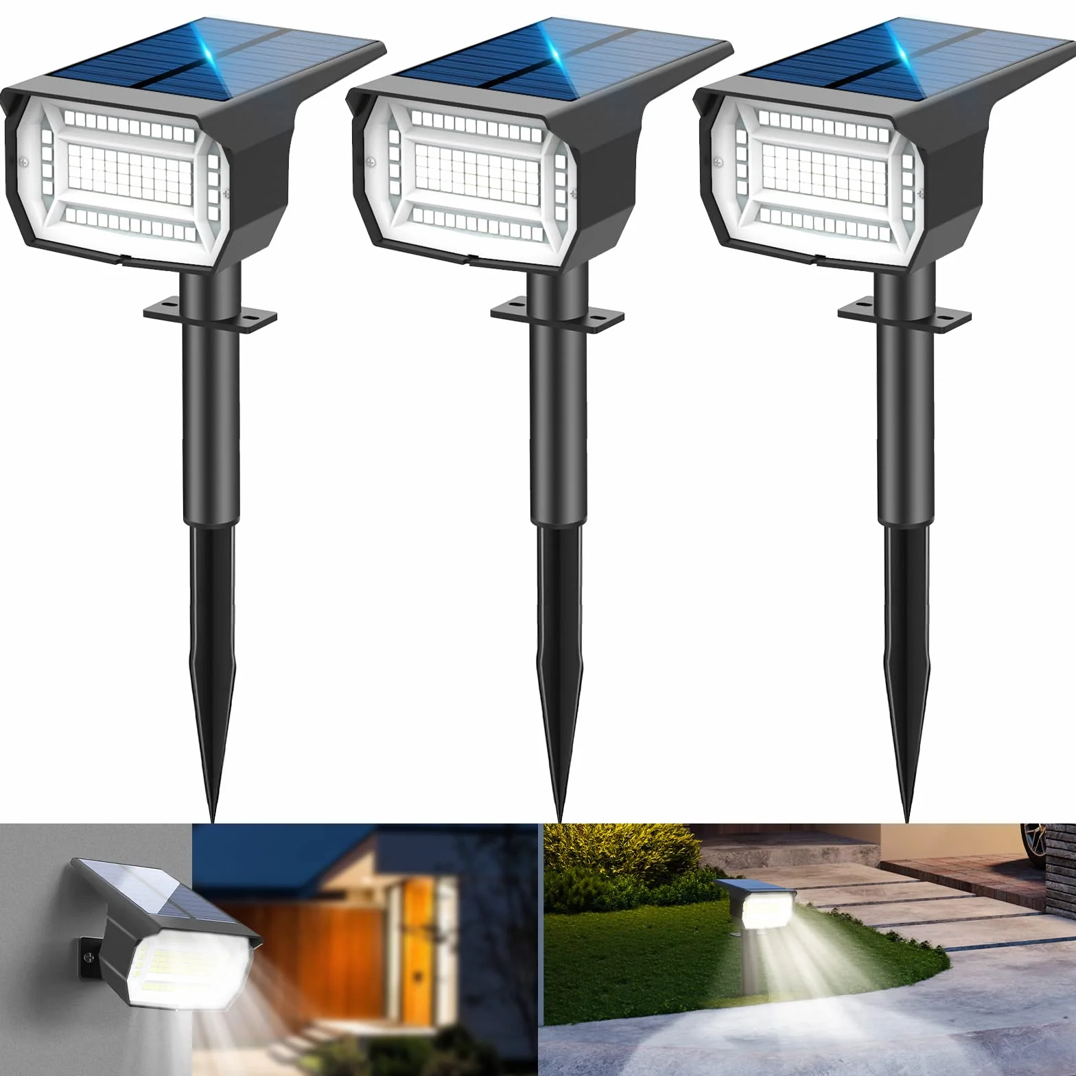 LOTMOS 72 LED 3 Piezas Luces Solares Exterior Jardin Impermeable IP67 Focos