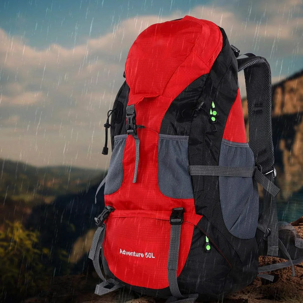 Bolsa de trekking de 50L, Mochila deportiva a prueba de agua Senderismo Mountaintop Moto Ski Unisex Mochila(rojo) Montañismo Y Camping Paquete De Montañismo