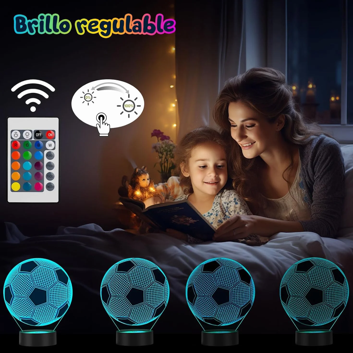 Lámpara LED 3D Bola de Fútbol Original Niños 5-10 Años USB Pilas