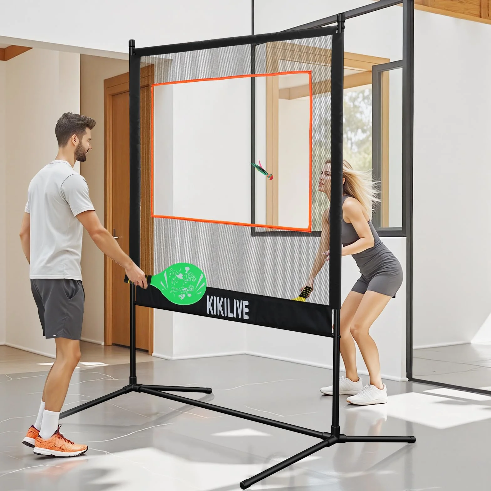 Set Deportivo Todo en Uno Juegos de Palas con Red para Bádminton/Tenis de Mesa/Volante/Pickleball Interior y Exterior