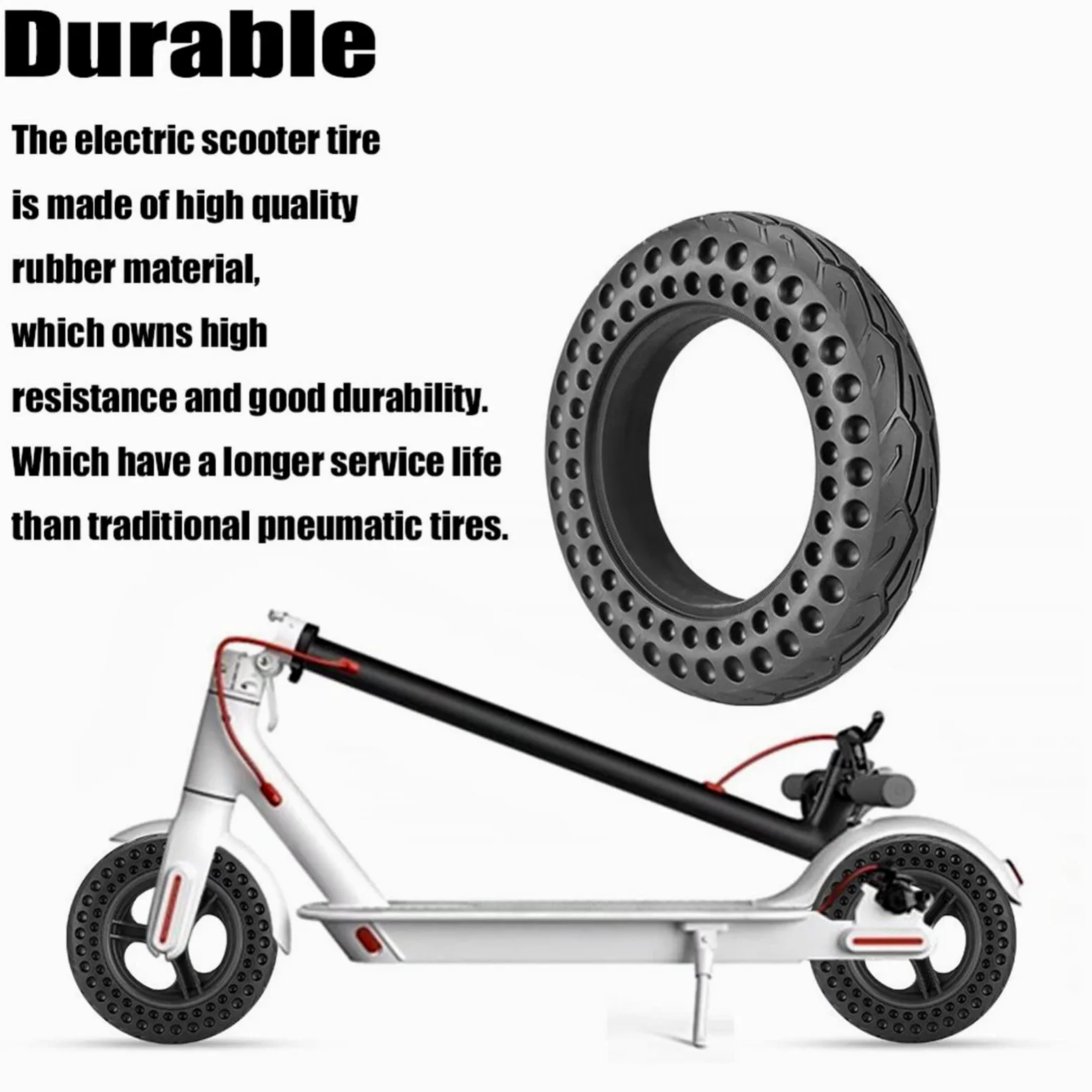 10 x 2.125 Neumático para patinete eléctrico, Neumáticos de goma maciza de 10 pulgadas Diseño de panal Resistente al desgaste A prueba de pinchazos Neumático de repuesto delantero o trasero para patin
