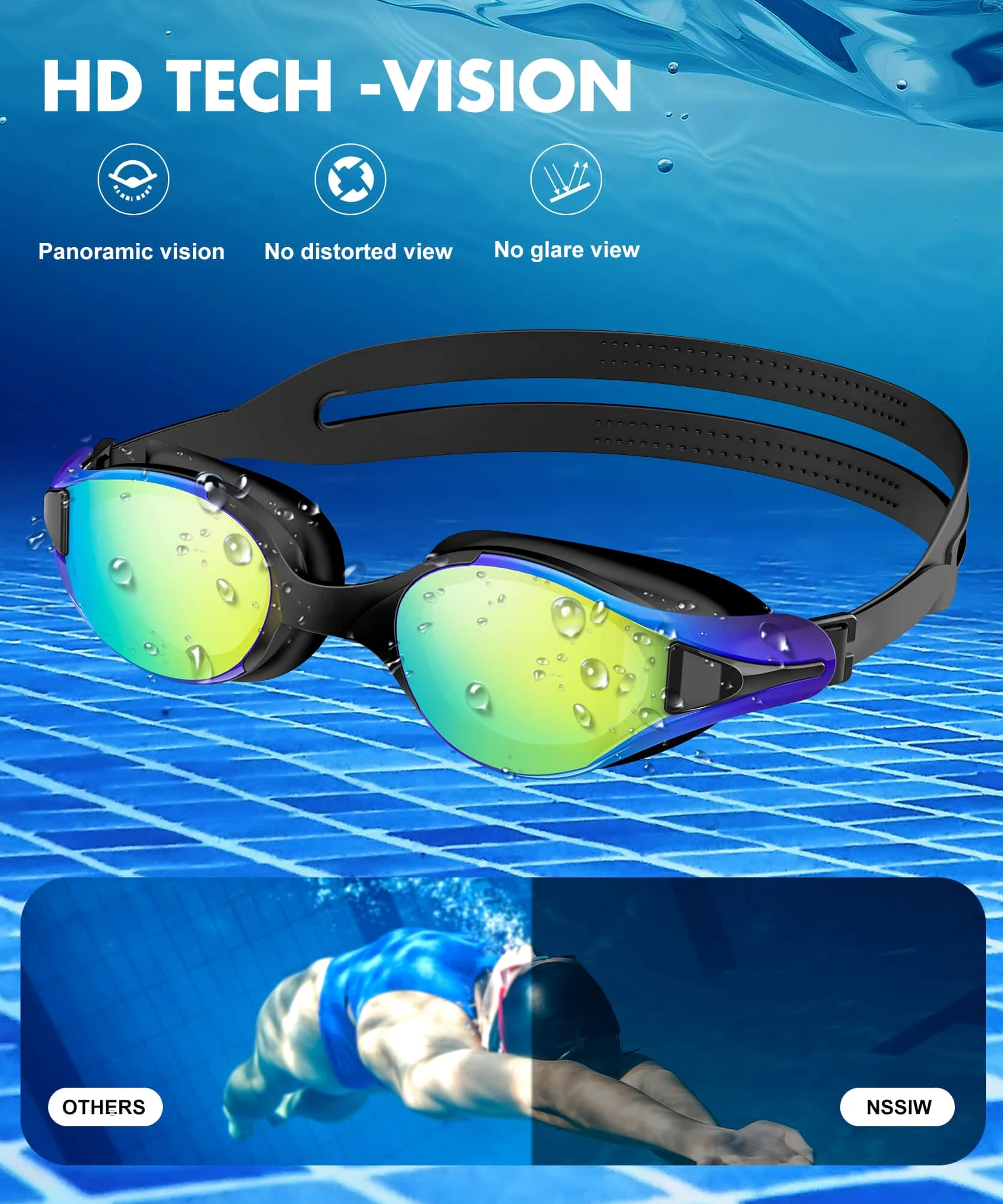 NSSIW Gafas de natación para adultos: antivaho con protección UV400, sin fugas, para hombres y mujeres, paquete de 3