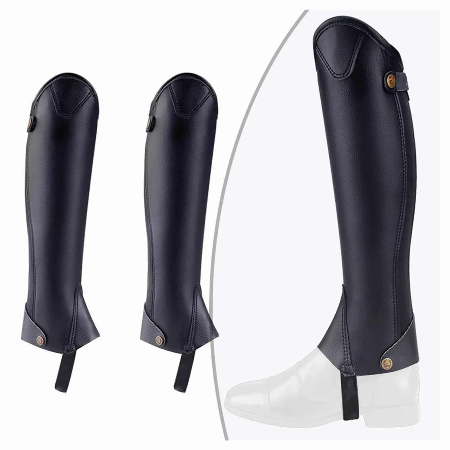 Polainas de montar a caballo Botas de equitación cuero negro con protectores piernas y correa ajustable for actividades ecuestres