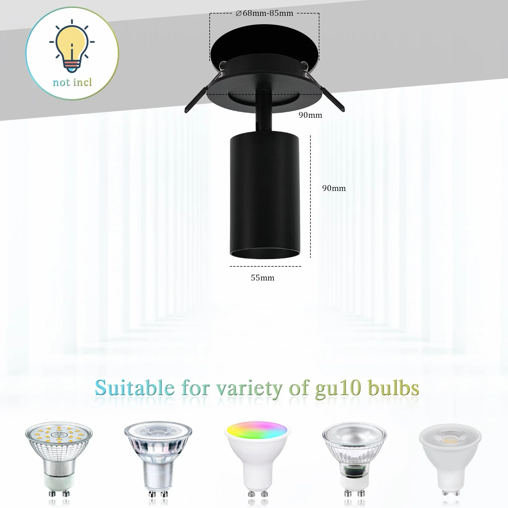 GU10 Lámpara de Techo Negra LED Orientable Giratoria con Anillo Extraíble