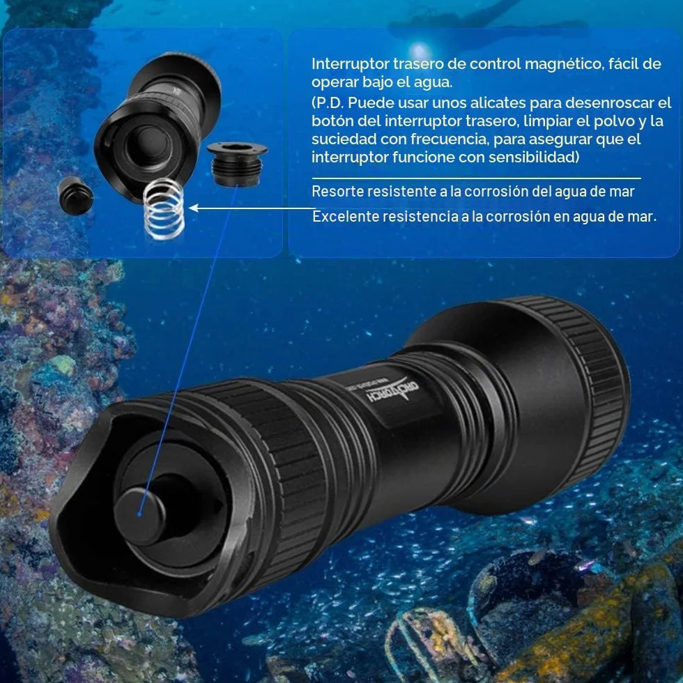 ORCATORCH D550 Linterna de Buceo, 1000 Lúmenes Super Brillante Bajo El Agua LED Linterna De Buceo Con 3 Modos, IP68 Impermeable Night Dive Antorcha 150 Metros Luz Sumergible