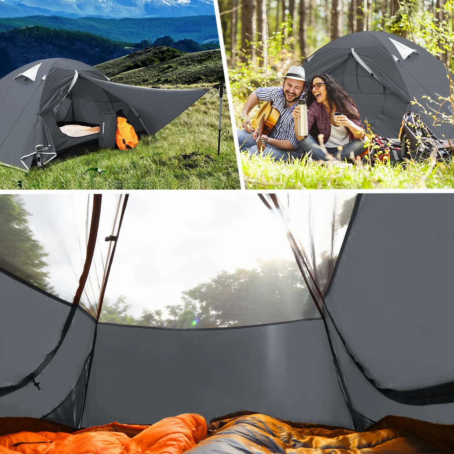 Bessport 2-3 Persona Tienda de Campaña con Dos Puertas A Prueba de Resistente al Agua y al Viento para Viajes, Camping, Senderismo