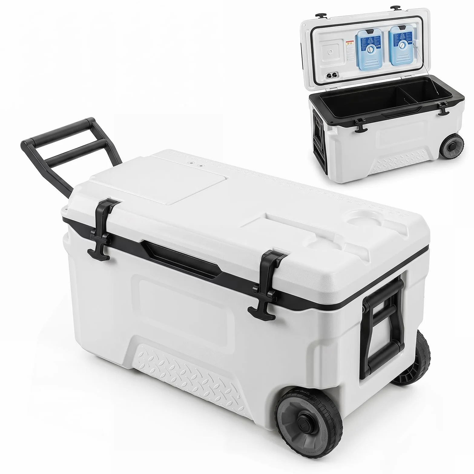 COSTWAY Nevera con Ruedas de 50/70L, Nevera Portátil con Carcasa Rígida HDPE, Interior Alimentario PP, Ventana Abatible, Portavasos, Cooler Portátil para Playa Camping