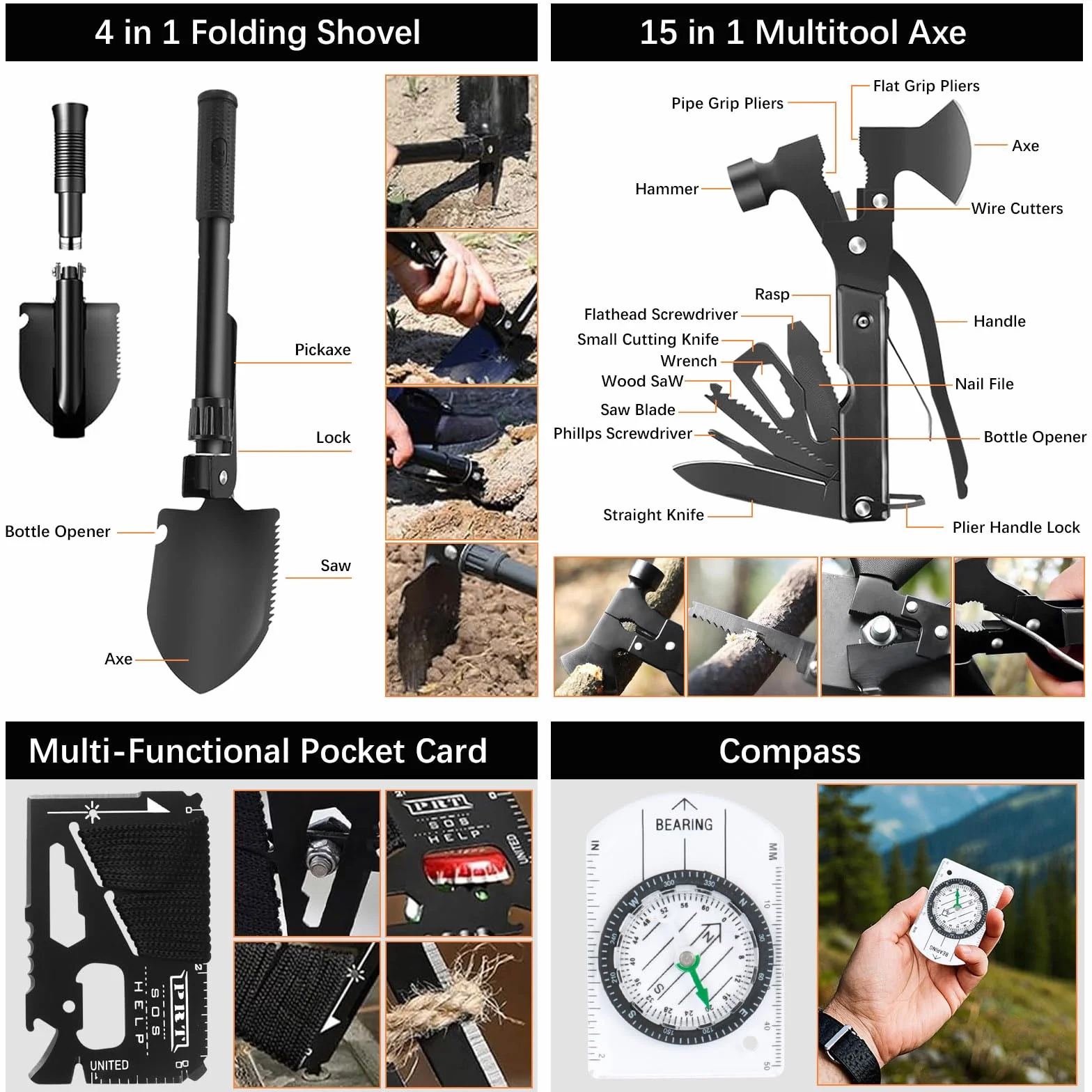 Kit de Supervivencia, 70 en 1 Kit de Supervivencia de Emergencia al Aire Libre, Multifuncional Equipo de Botiquín Primeros Auxilios, Kit de Emergencia para Viajar Caminar Acampar al Aire Montaña