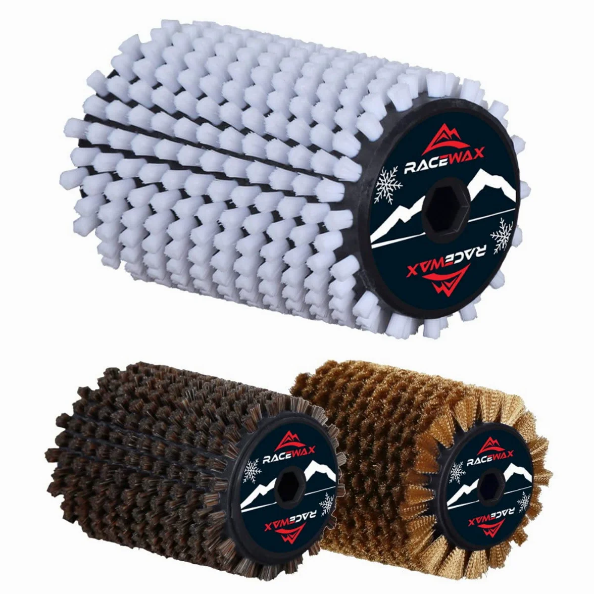 RaceWax Juego de cepillo Roto de 100 mm, nailon, pelo de crin, cobre, cepillo de rotor