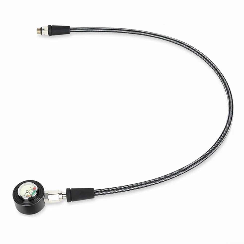 Medidor de presión de buceo con manguera tejida de fibra de carbono y rosca 7/16-20UNF para montaje directo del cilindro números luminosos y junta de manguera giratoria (65 cm)