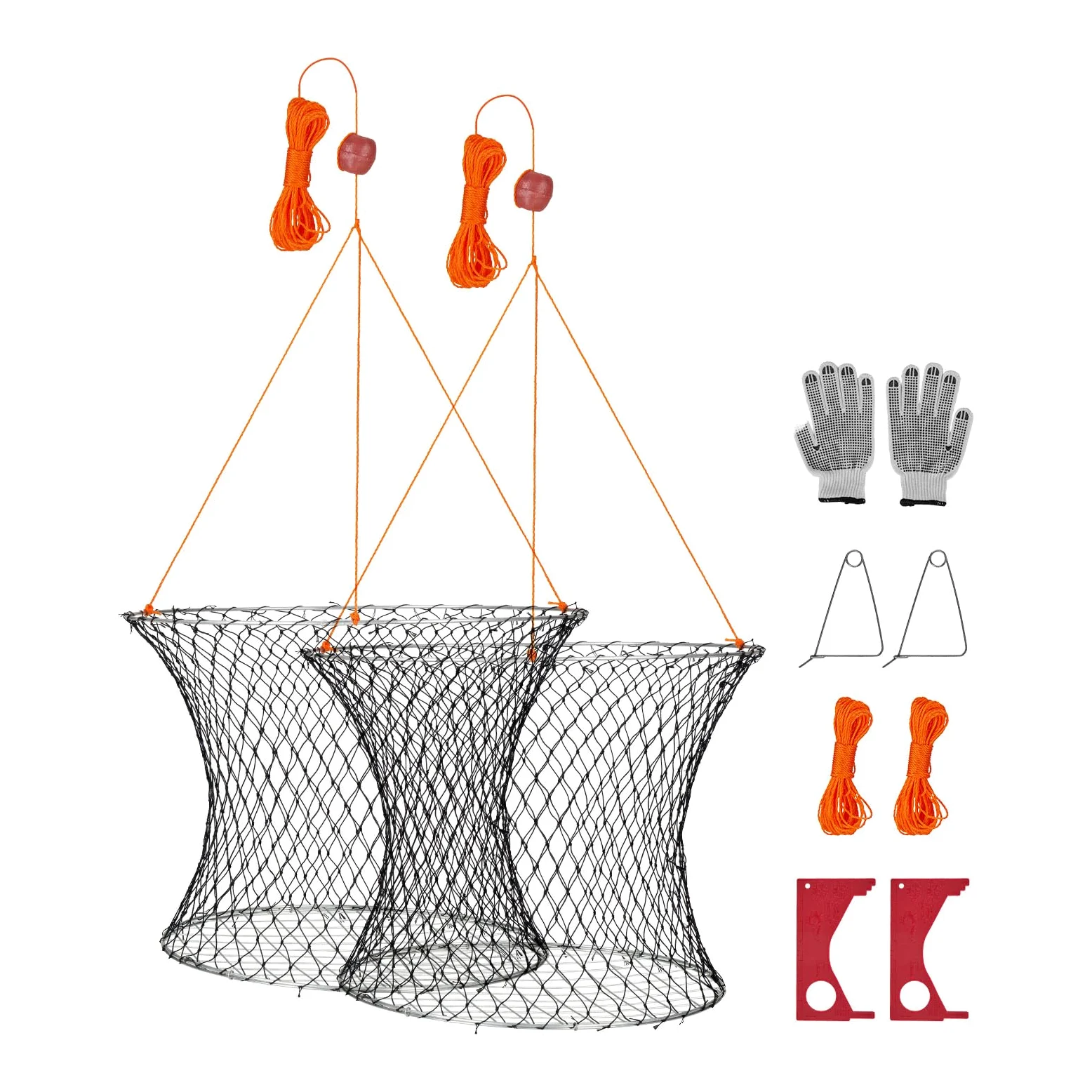 VEVOR Trampa para Cangrejos 2 Piezas de Doble Anillo, 60 cm Superior, 50 cm Inferior, Trampa de Red de Pesca Nailon Recubierto de PVC, Cuerda de 18 m, Pesca de Cangrejos en Muelles y Embarcaderos