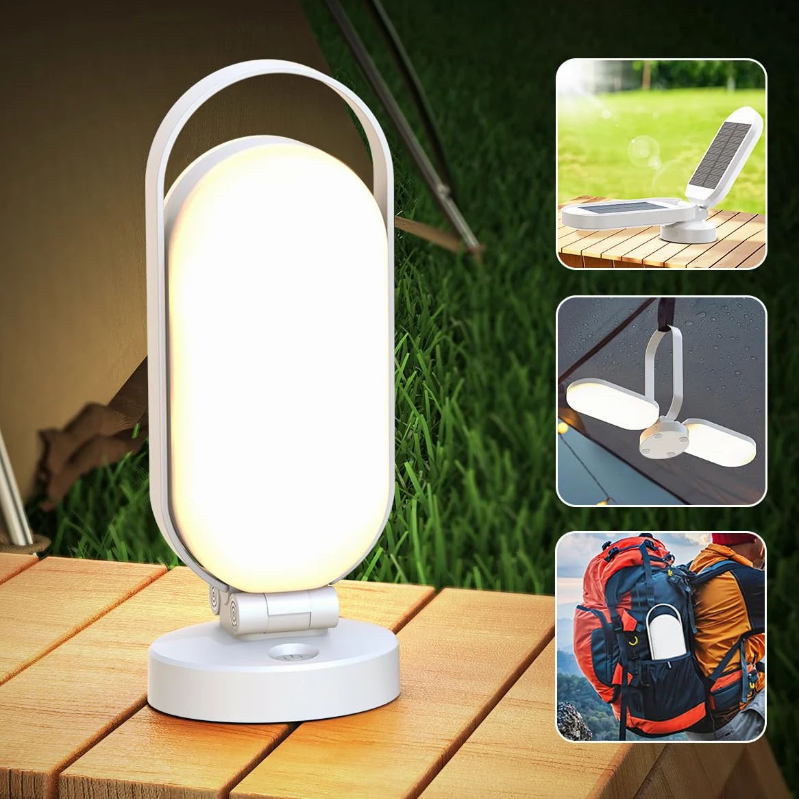 Hapfish Luz Camping Recargable, 5000mAh Lampara Solar Camping, Accesorios Camping, Portatil Plegables Impermeables, Linterna LED Sin Cable para Tienda, Emergencia, Interior, Exterior, Campismo