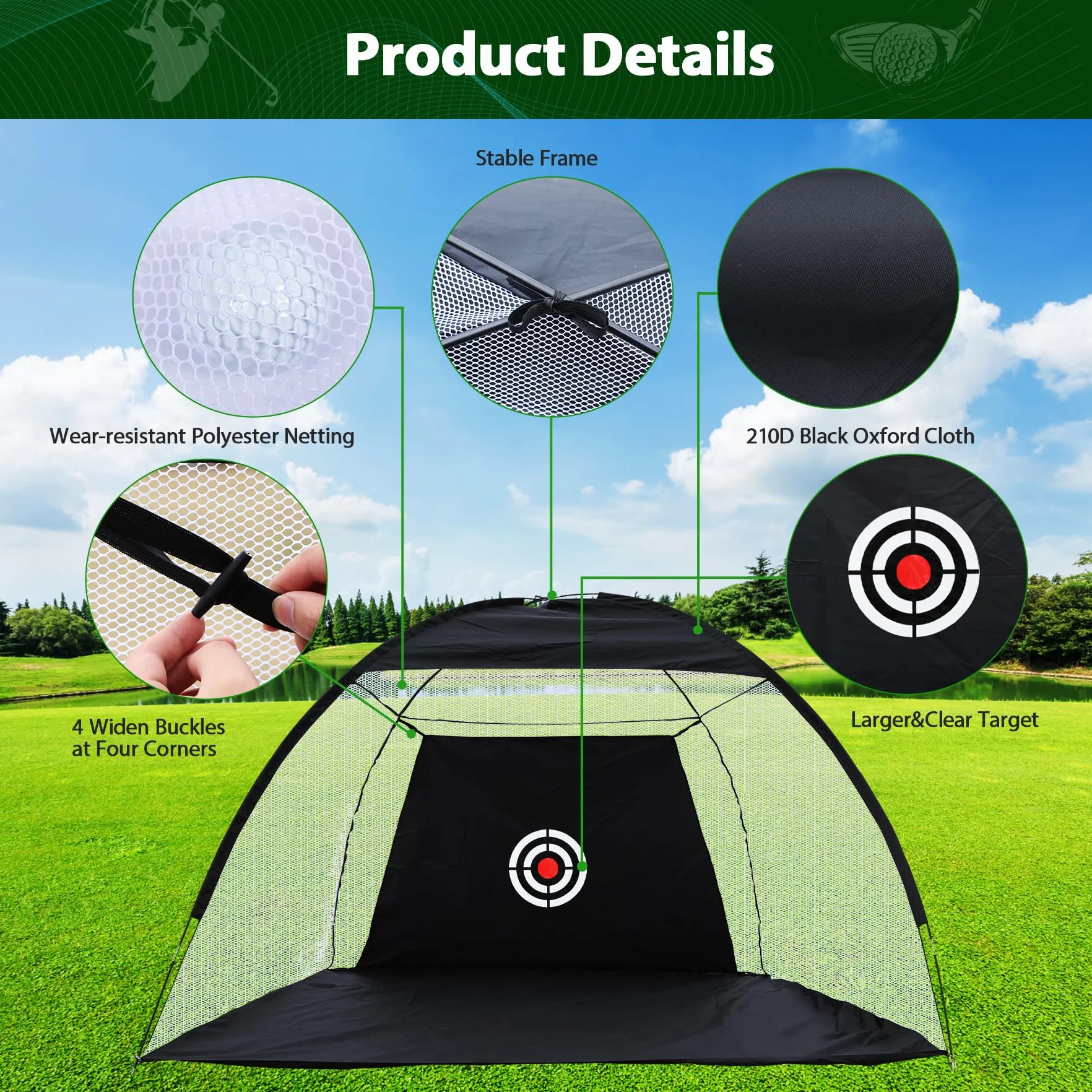 REDCAMP Red de entrenamiento de golf 10x7 pies con césped y estera de impacto