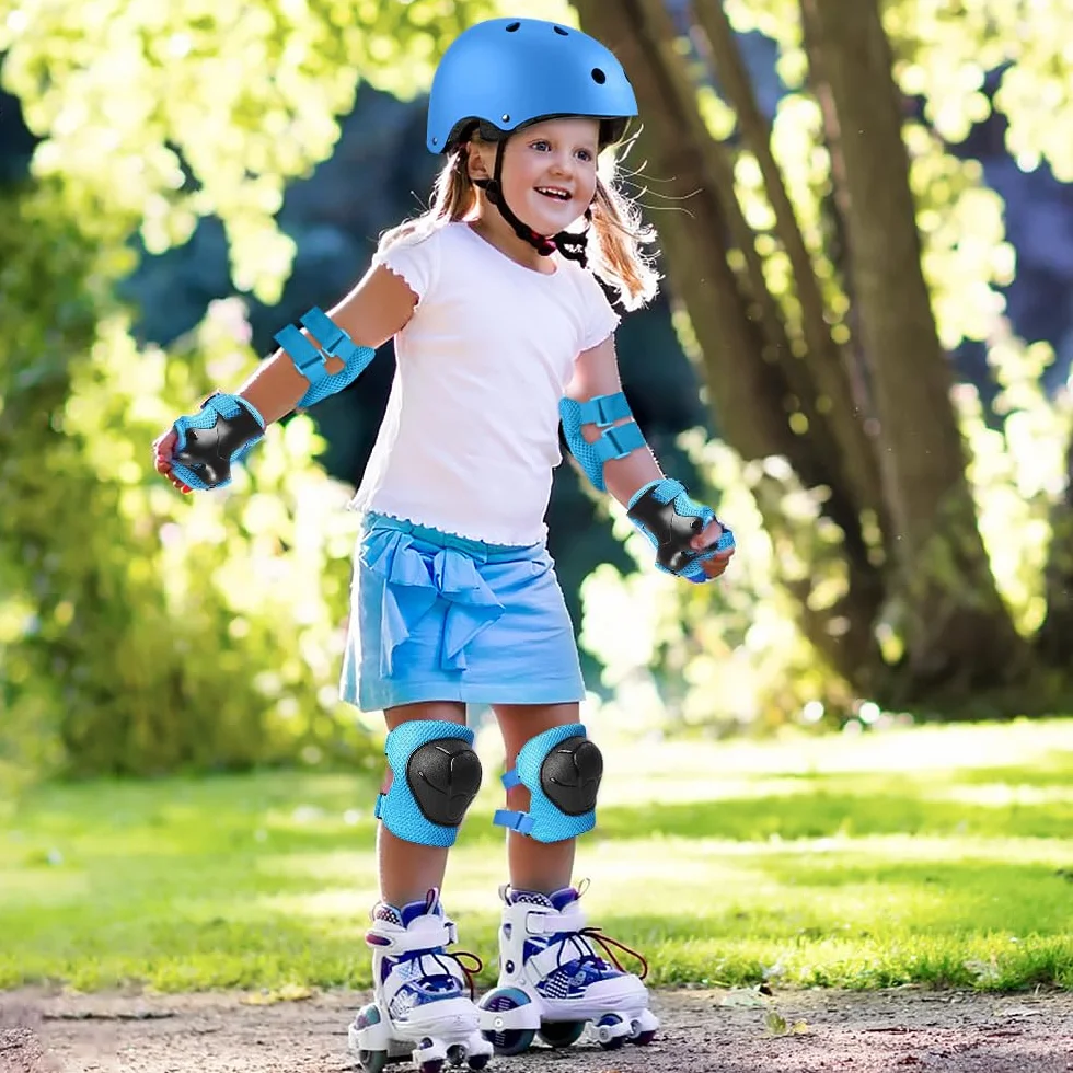 mizikuu Casco Bici Niño, 7 In 1 Set de Protecciónes Infantiles Adjustables Rodilleras Coderas y Muñequeras Almohadilla De Seguridad Protector para Patinar, Bicicleta, BMX, Monopatín, Aeropatín, Azul