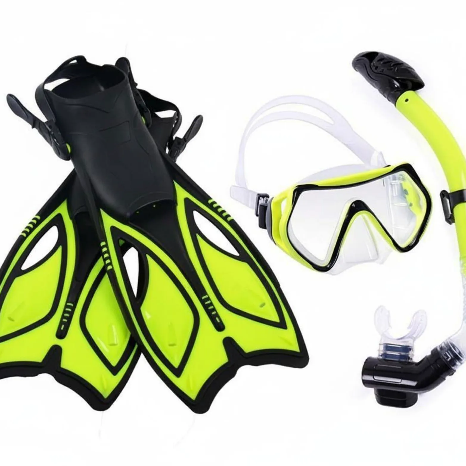 Aletas y Máscara Equipo de Snorkel Completo con Tubo Seco Gafas Aletas Ajustables Lente Reforzada Silicona Suave Sellado Cómodo Adecuado para Playa, Amarillo, S