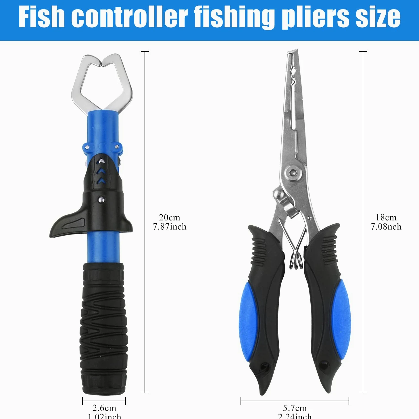 Red de pesca, red de aterrizaje plegable flotante con alicates de pesca de 7 pulgadas y agarre de labios de pesca, accesorios de herramientas de pesca para peces fácil de atrapar y liberar agua dulce