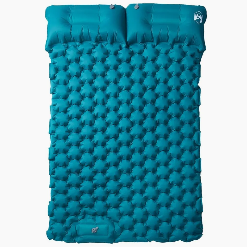 Colchoneta doble con cojín autoinflable azul para senderismo, playa, viaje, tienda de campaña