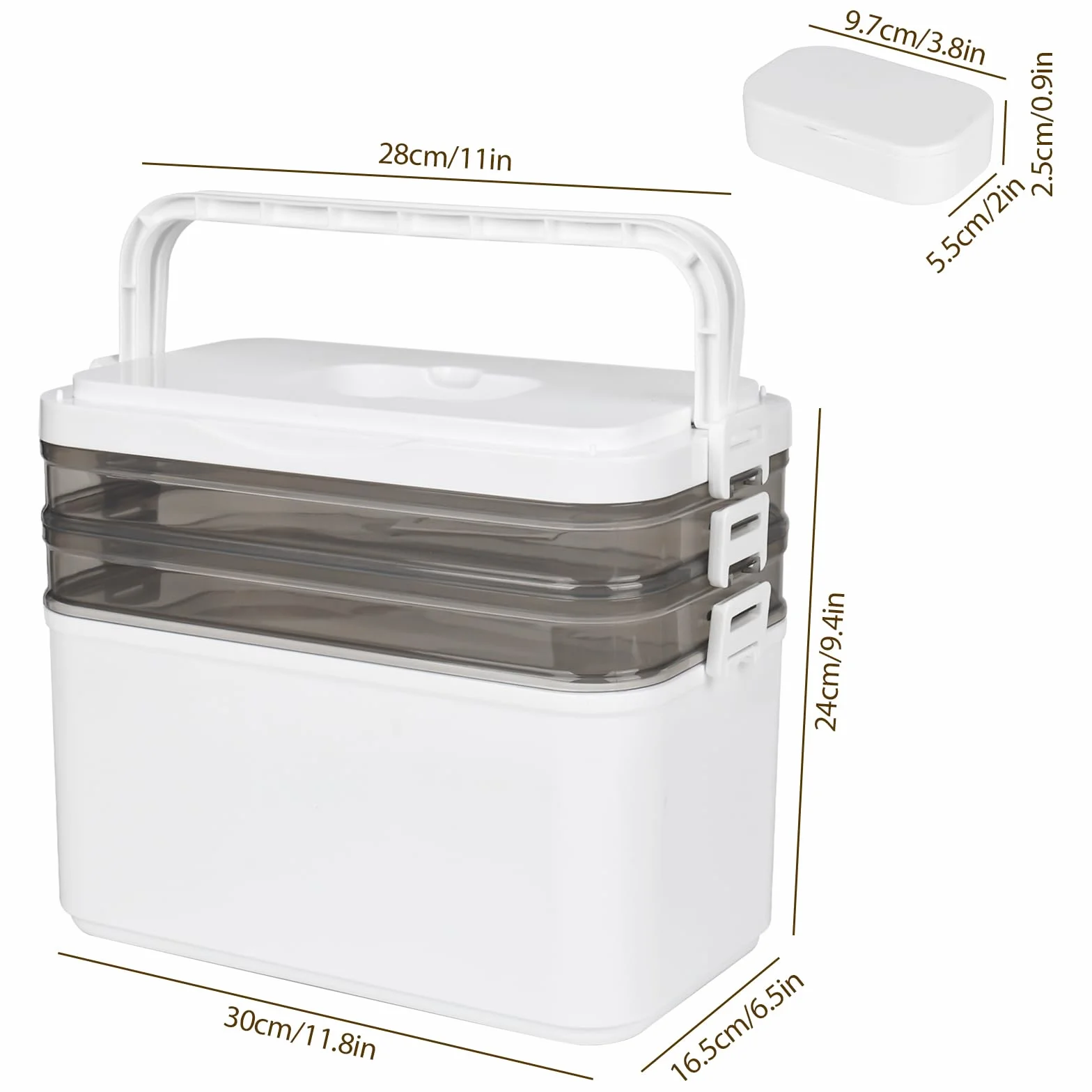 Maletín de medicamentos 3 niveles, caja de almacenamiento con tapa, 31×16.5×25.5 cm