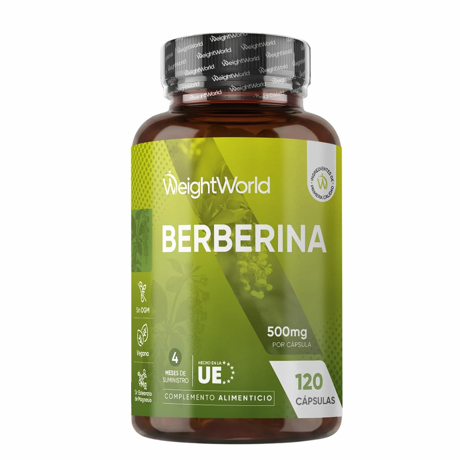 Berberina 500mg 120 Cápsulas 85% Alcaloides Suplemento Vegano Sin Gluten