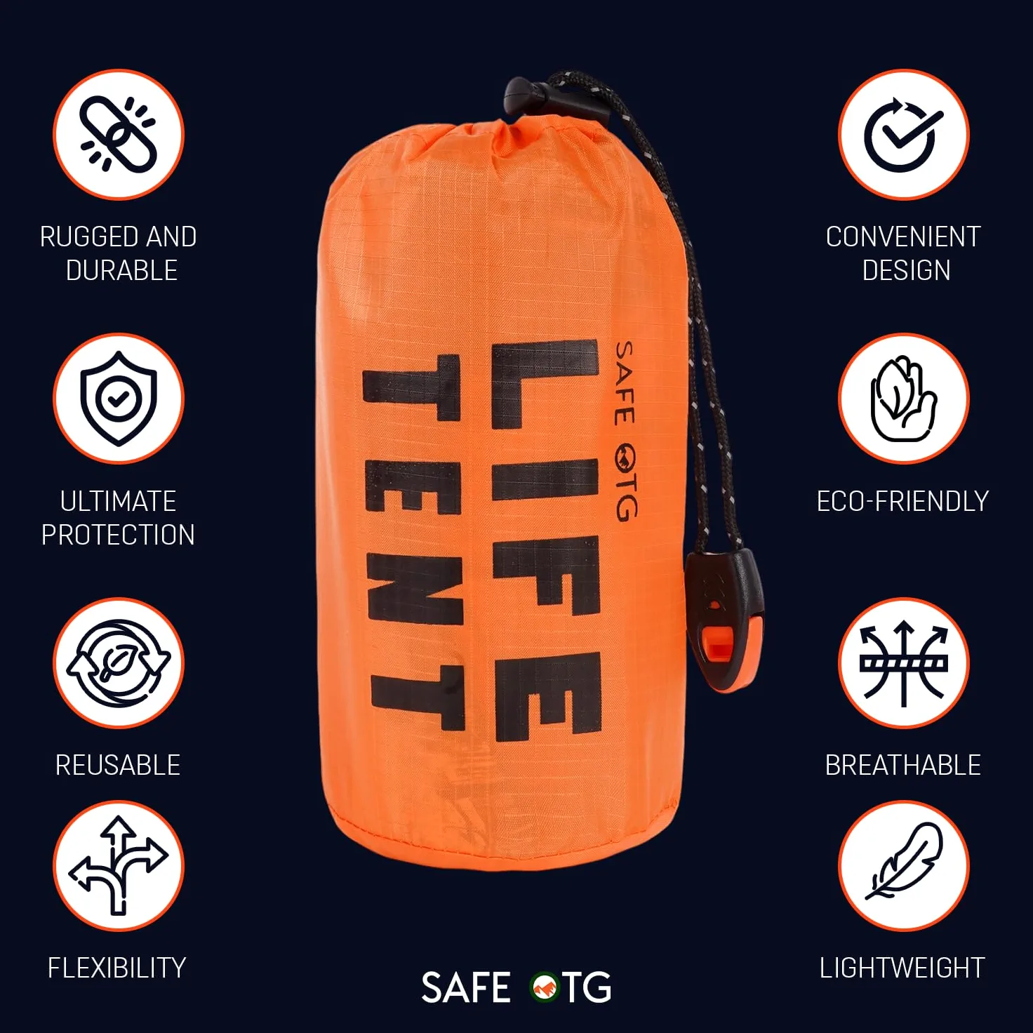 4 Life - Kit de supervivencia para tienda de campaña de emergencia para 2 personas, color naranja, impermeable, tubo térmico, lona con silbato y cuerda de paracaídas para coche, actividades al aire