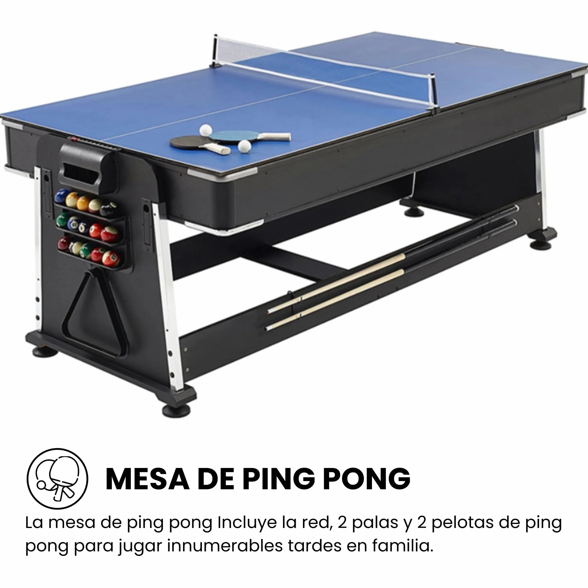 DEVESSPORT Multijuego Giratorio 4 en 1 Olimpus Mesa de Billar Air Hockey Ping-Pong Mesa de Comedor 203.5x112x81 cm
