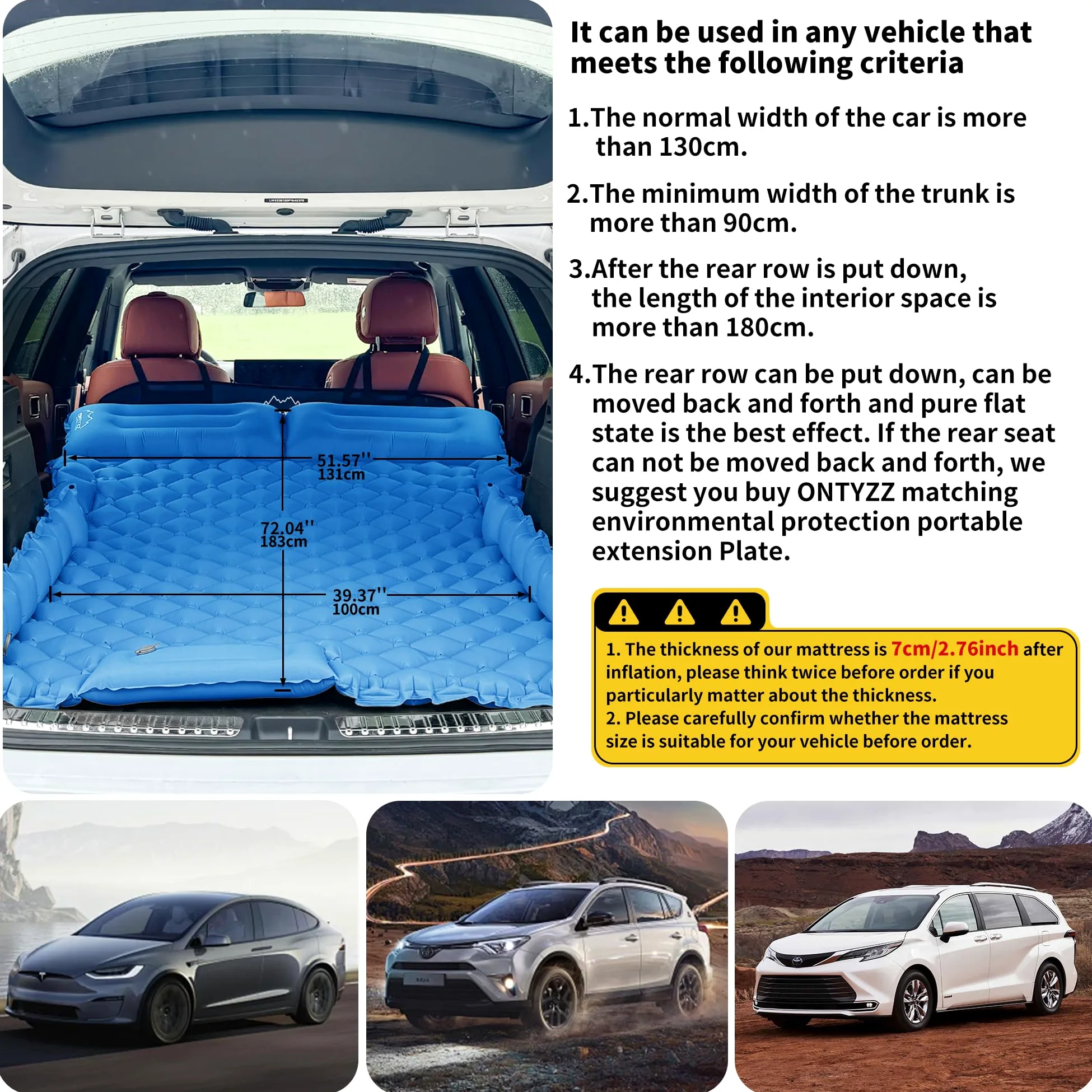 Cama Coche Hinchable Colchón Coche SUV Colchón Aire 2 Personas Cama Aire para Viajar Colchoneta Camping Autoinflable Esterilla para Dormir con Bomba de Pie y Cojín Cama Hinchable 183*13*7CM