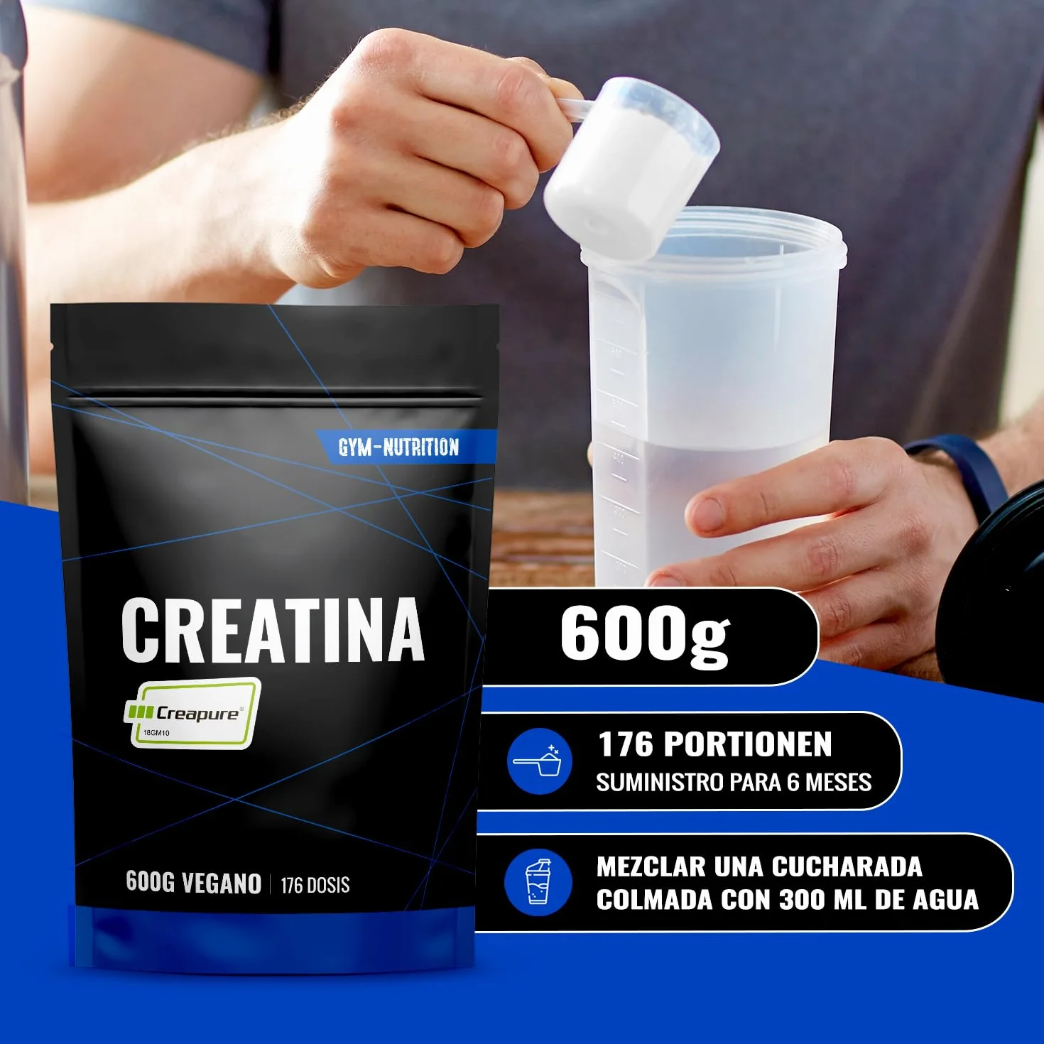 Creatina Monohidratada Creapure® 600 g Polvo Vegano Envasado en Alemania