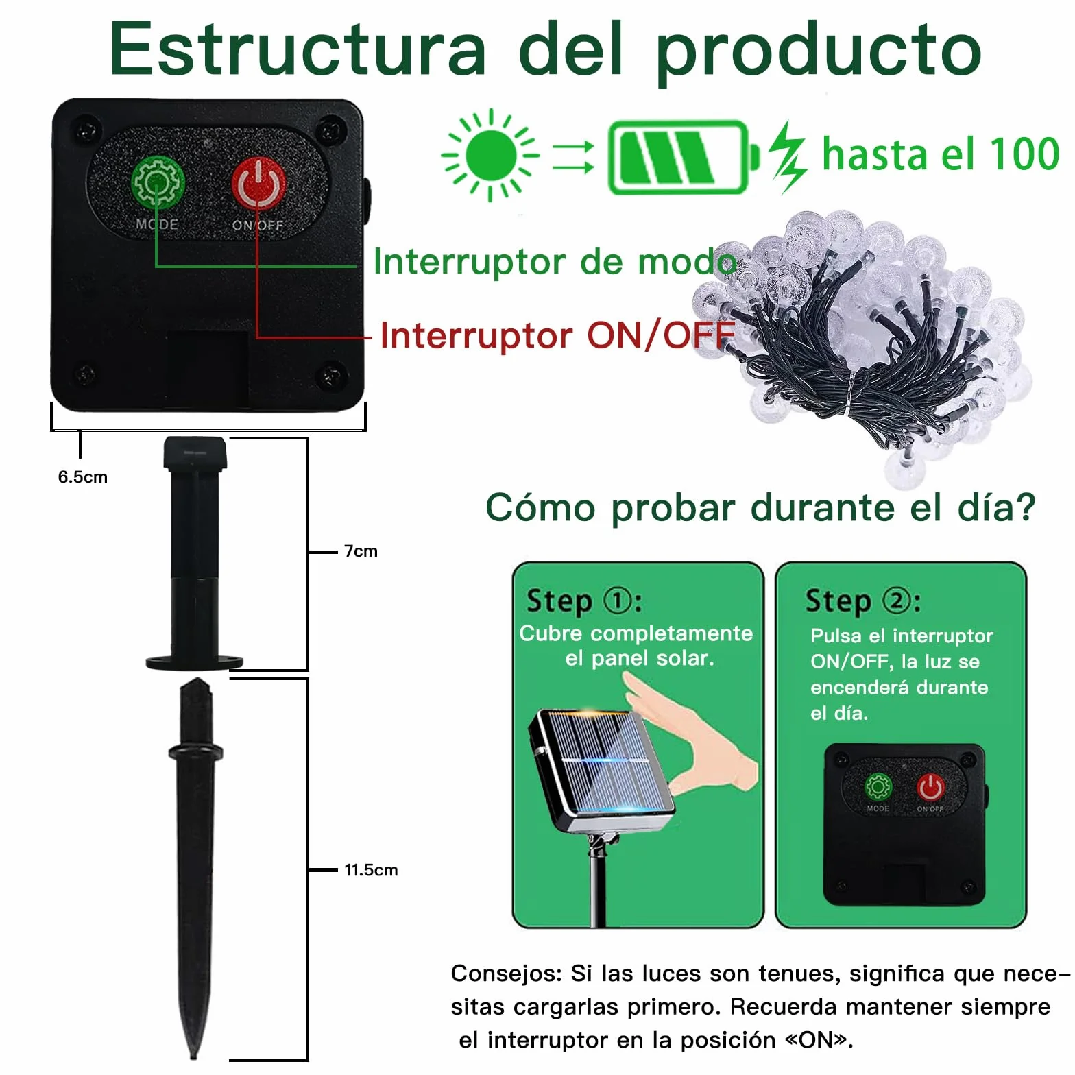 Taiyongkang Guirnaldas Luces Exterior Solar 30 LED 8 m IP65 Cadena de Luces Solares Blanco Cálido