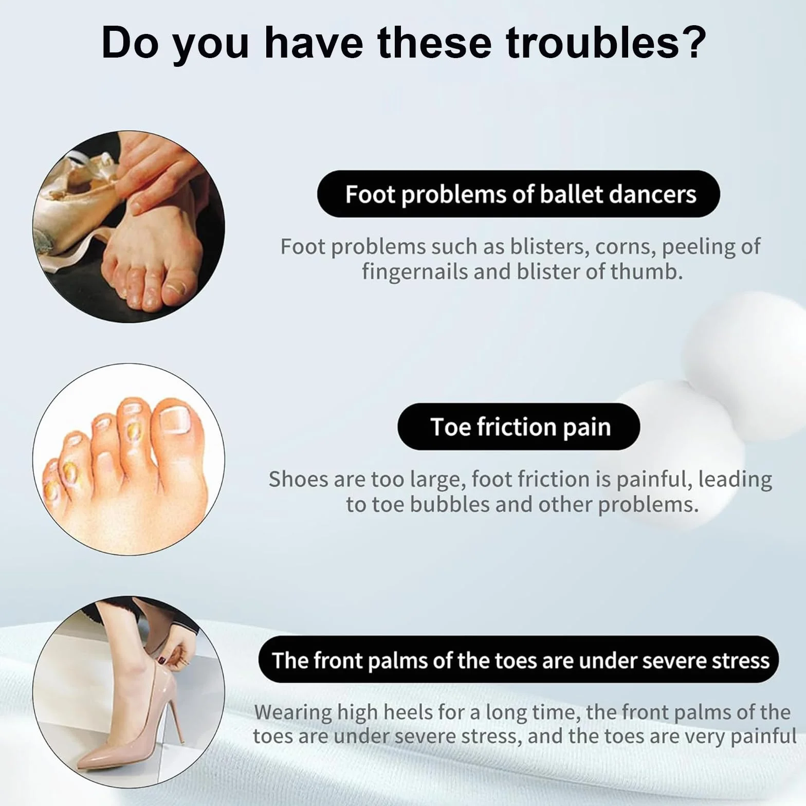 Protector Dedos Pies Silicona Suave con Agujero Transpirable para Ballet Tacones 4 Pares Blanco