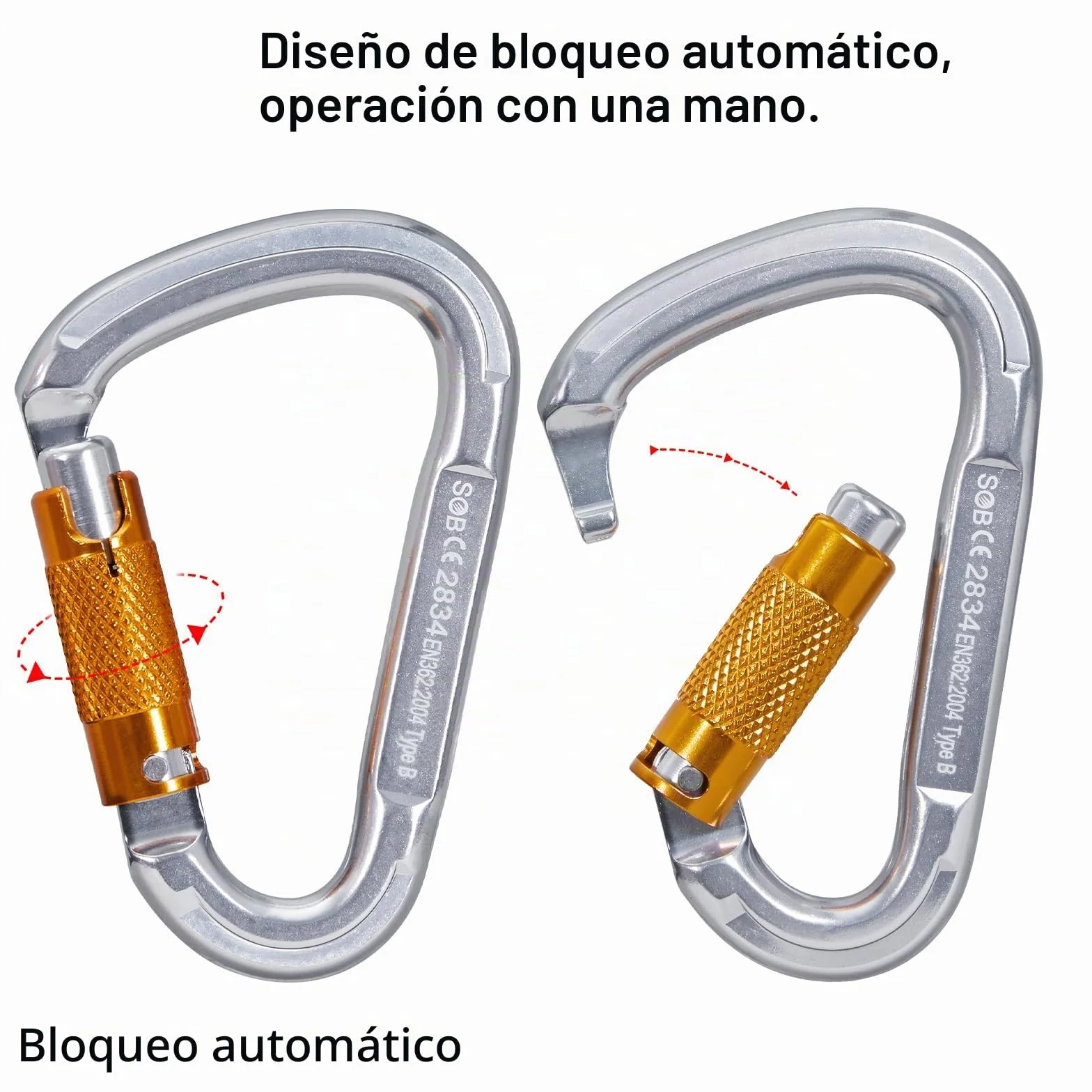 Mosquetones de Bloqueo, Mosquetones de Escalada Gancho Mosquetón de Trabajo Pesado con Tapón de Rosca para Camping, Hamacas, Columpio, Llavero