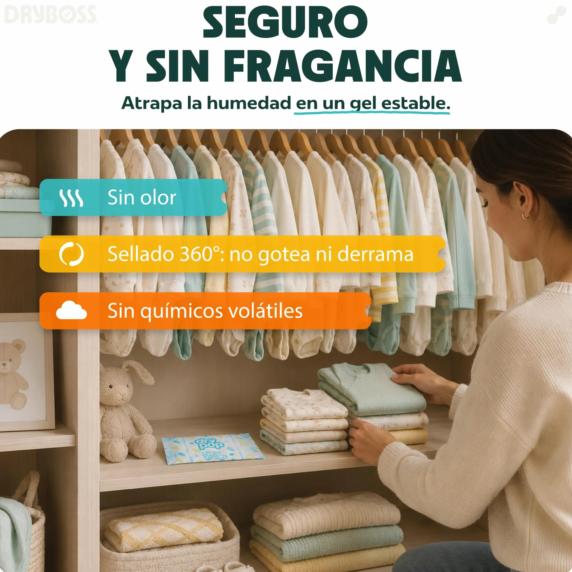 DRYPOP Deshumidificador 20G Antihumedad Pack 18 Sachets para Cajones Armarios