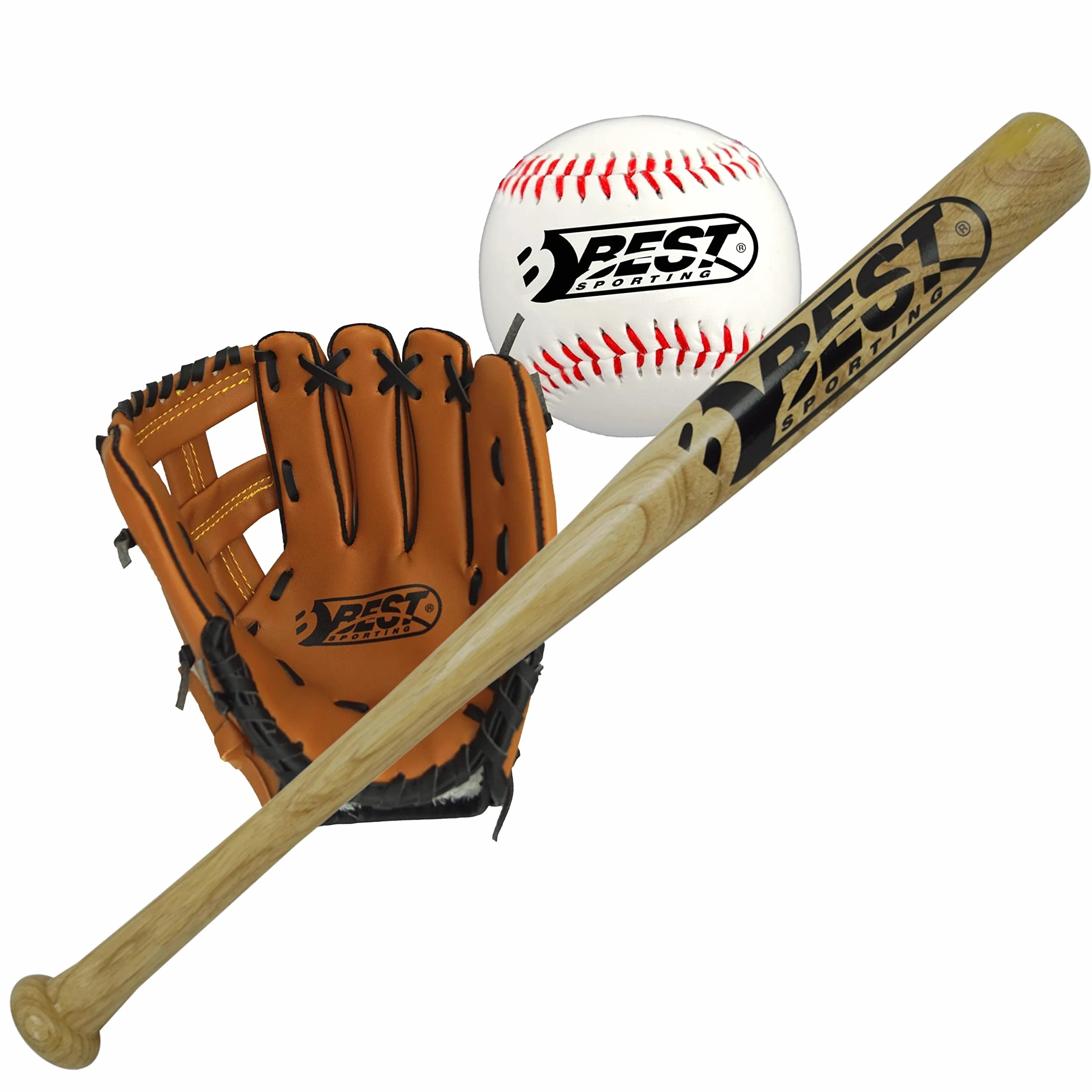 Best Sporting Juego de béisbol para niños Bate de madera con Guante y pelota
