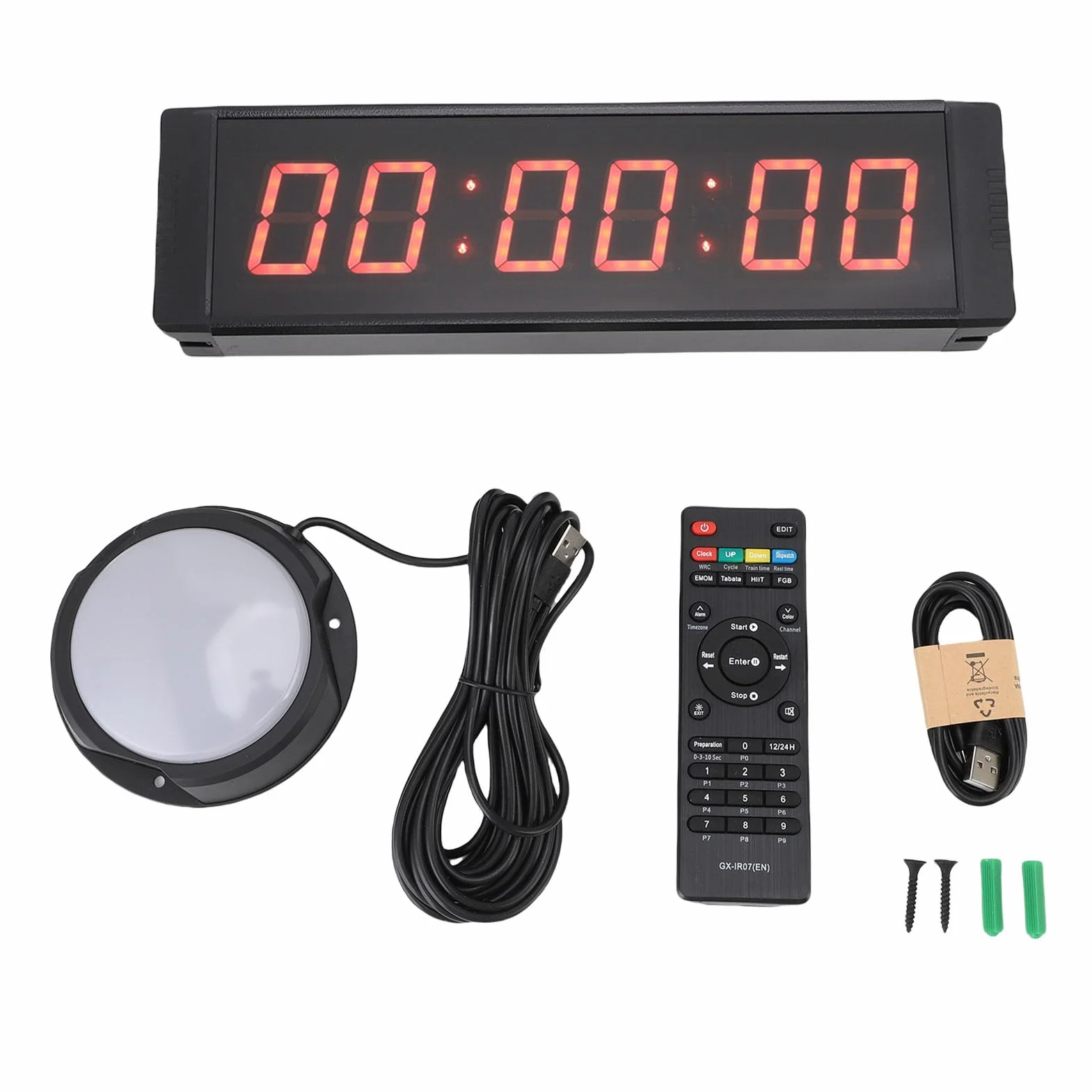 Temporizador de LED con 6 Dígitos, Reloj de Cuenta Regresiva para Gimnasio y Eventos, Temporizador Multifuncional con Control Remoto y Marco de Aluminio Rojo
