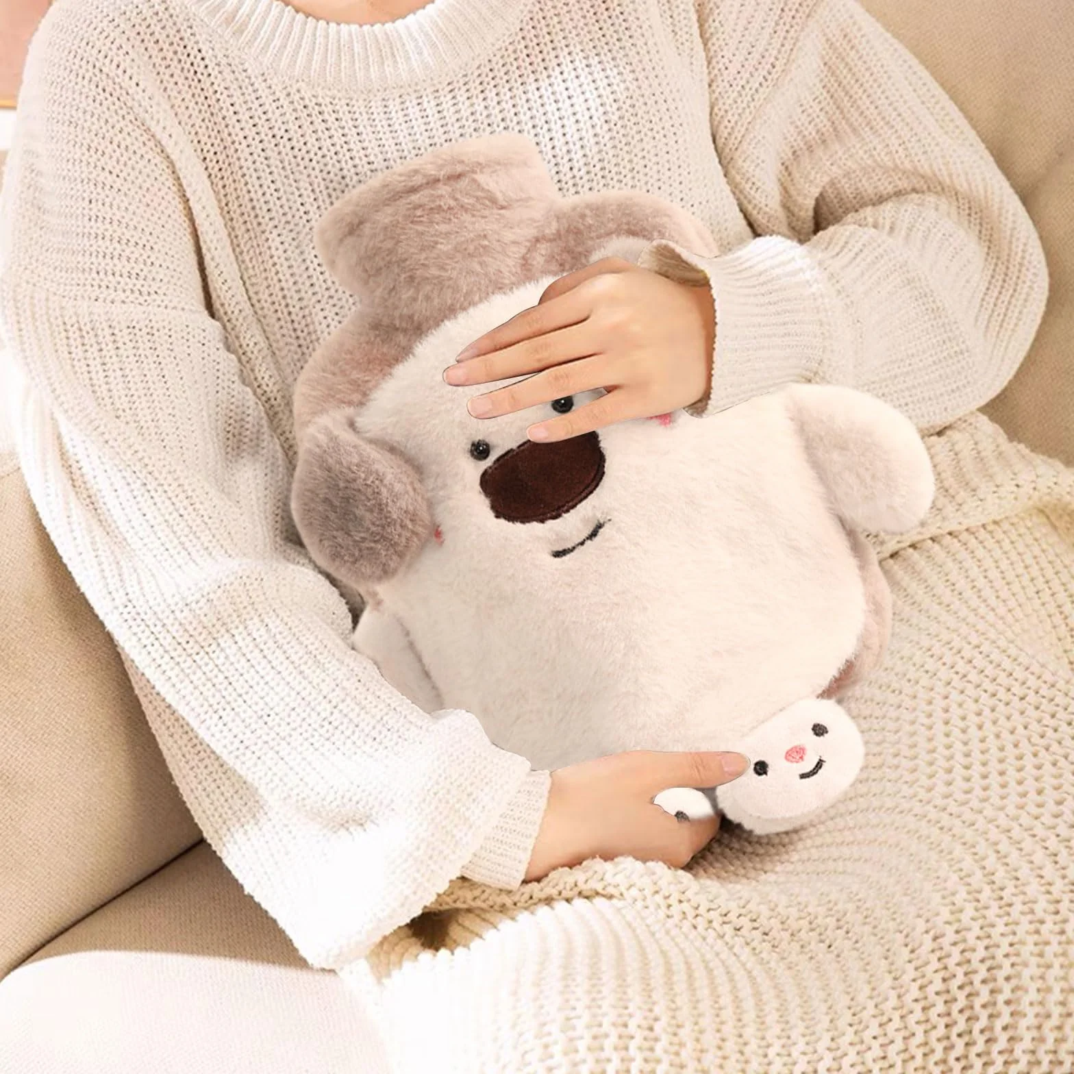 Gran Botella De Agua Caliente Peluche 1L con Funda Desmontable y Contenedor Interior Extraíble para Niños