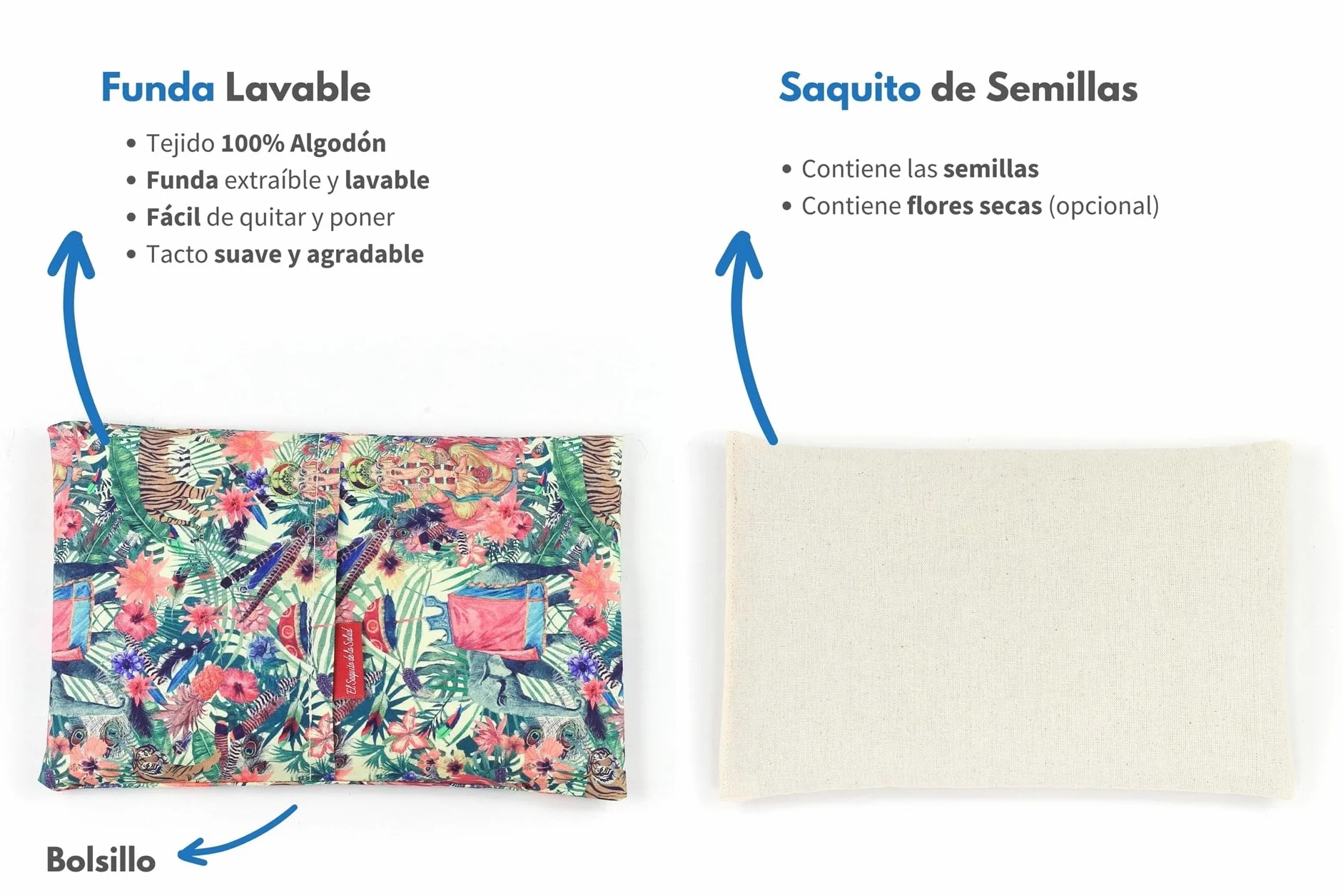 Saco Térmico de Semillas Lavanda Microondas Calor Seco Natural 100% Algodón India S 23x15x2 cm