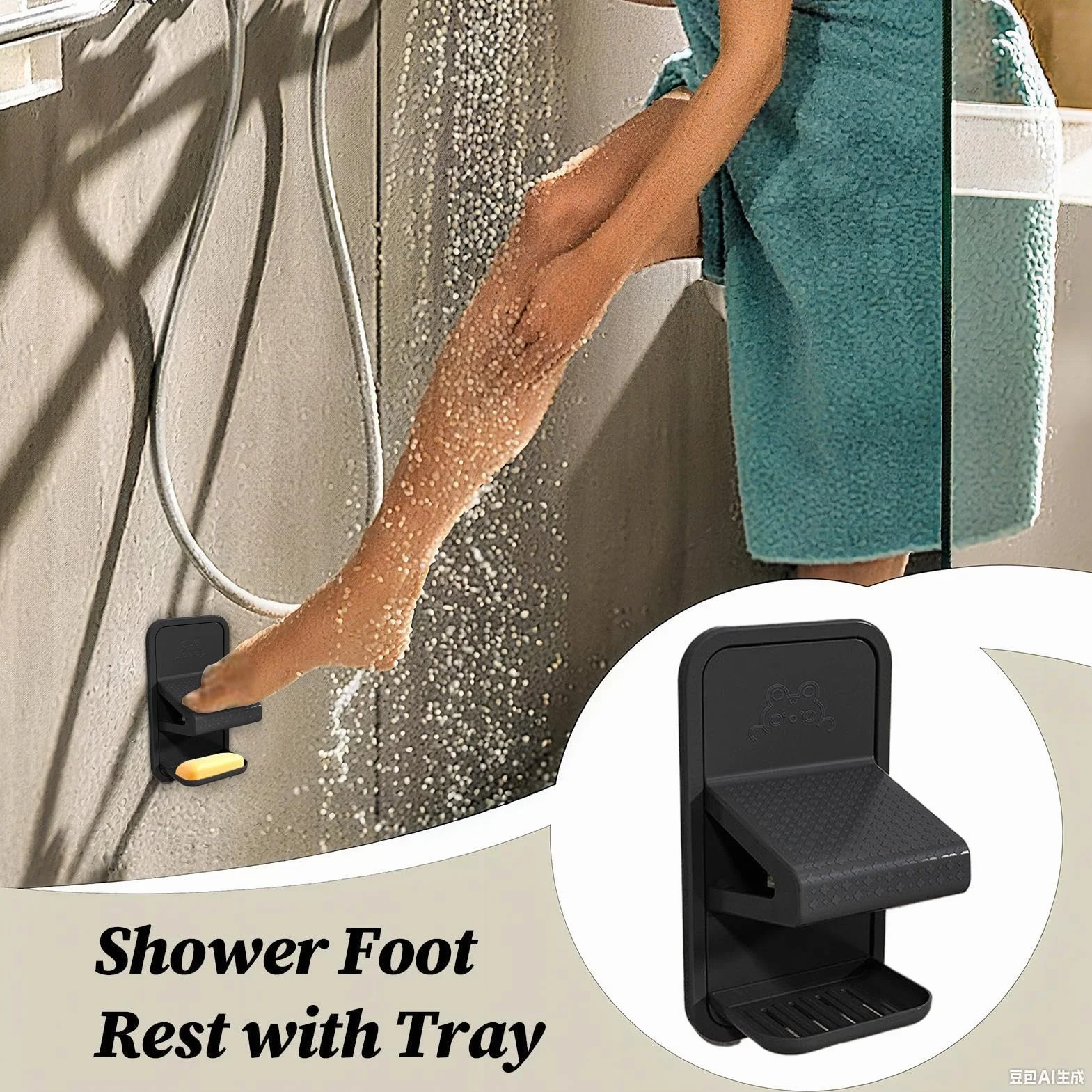 Shower Foot Rest PP 21.5x11x9.2cm Leg Shaving Footstool With Tray Wall Bathroom Accessory
