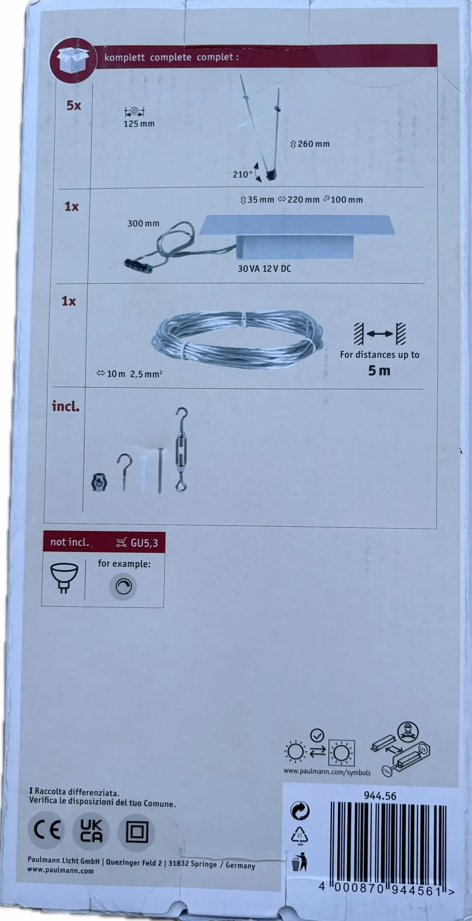 Paulmann Sistema de cables GU5,3 10W cromo