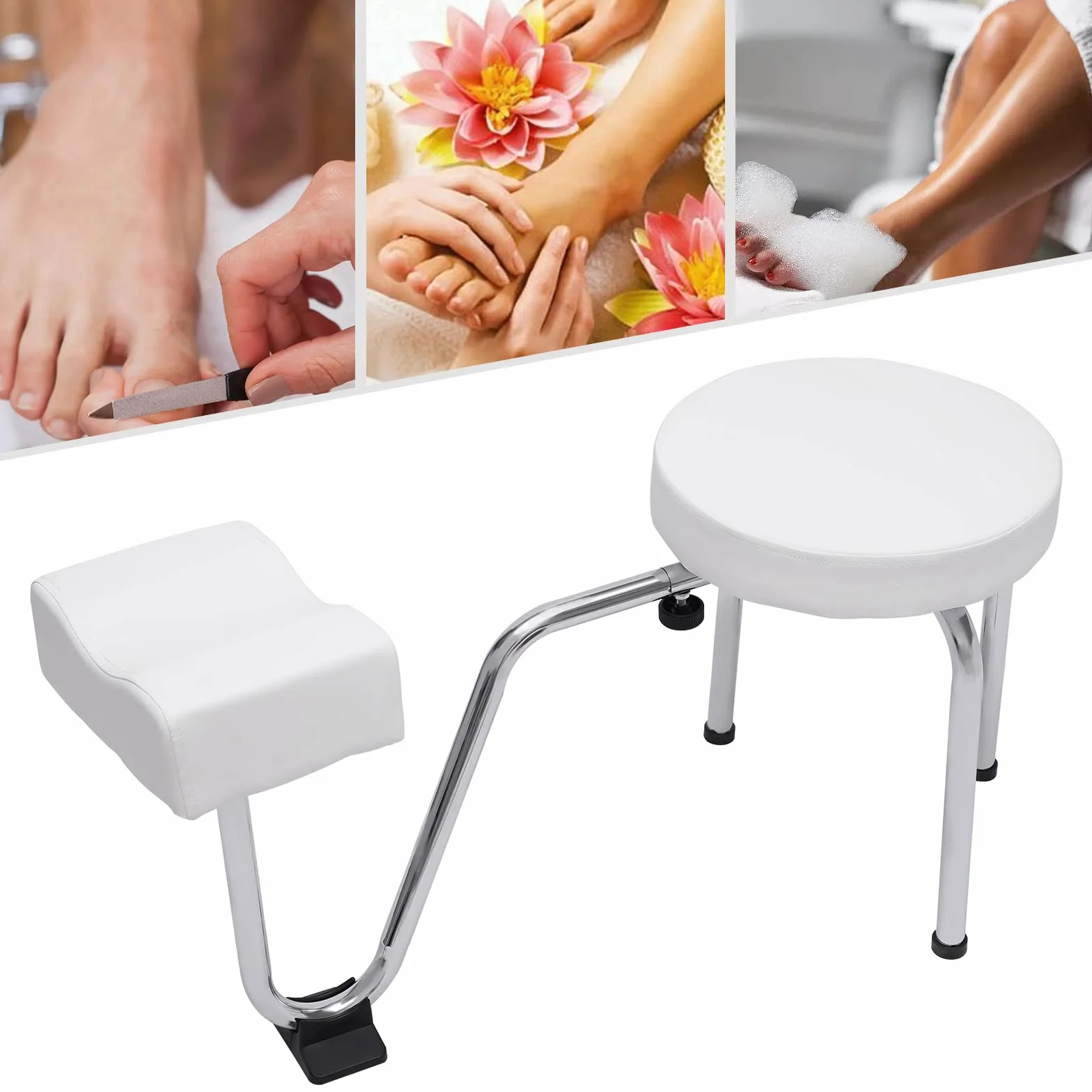 Taburete 2 en 1 para Pedicura Reposapiés Ajustable con Bandeja PVC