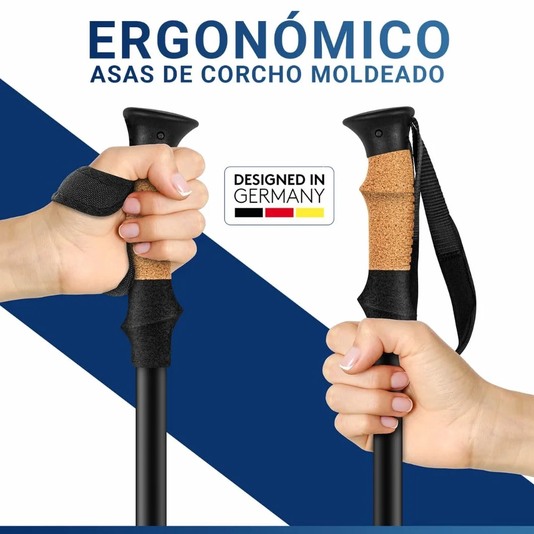 Bastones de Senderismo y Bastones de Marcha nórdica – Bastones de Senderismo telescópicos con Juego de topes de Goma – Bastones de Trekking para Hombre y Mujer – Extra Ligero y Ajustable con Mango de
