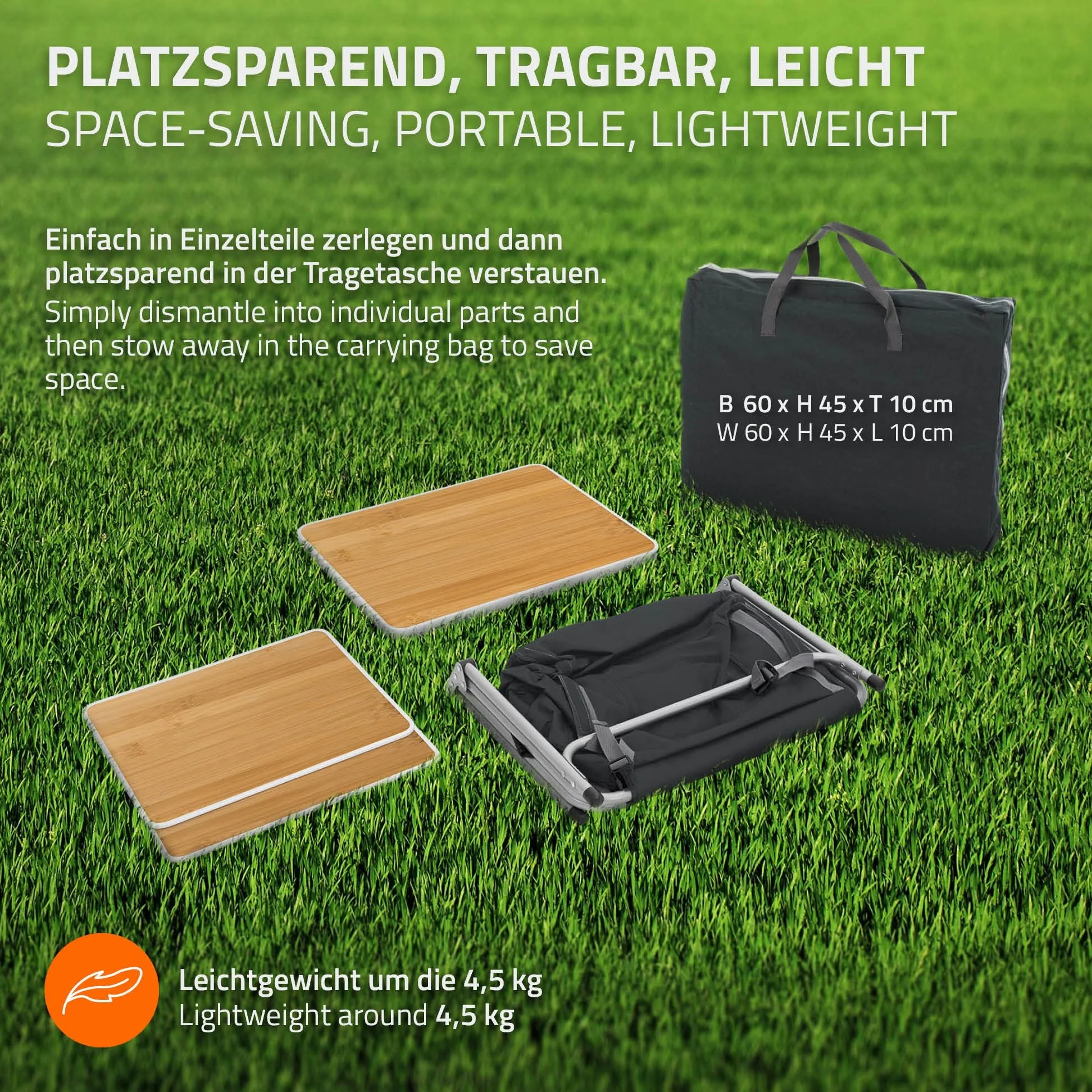 ECD Germany Armario de Cocina Plegable para Camping 64x60x45 cm Madera-Negro Caja con Estructura de Aluminio y Tela para Exteriores Mesa Auxiliar Portátil con Encimera 2 Estantes y Bolsa de Transporte