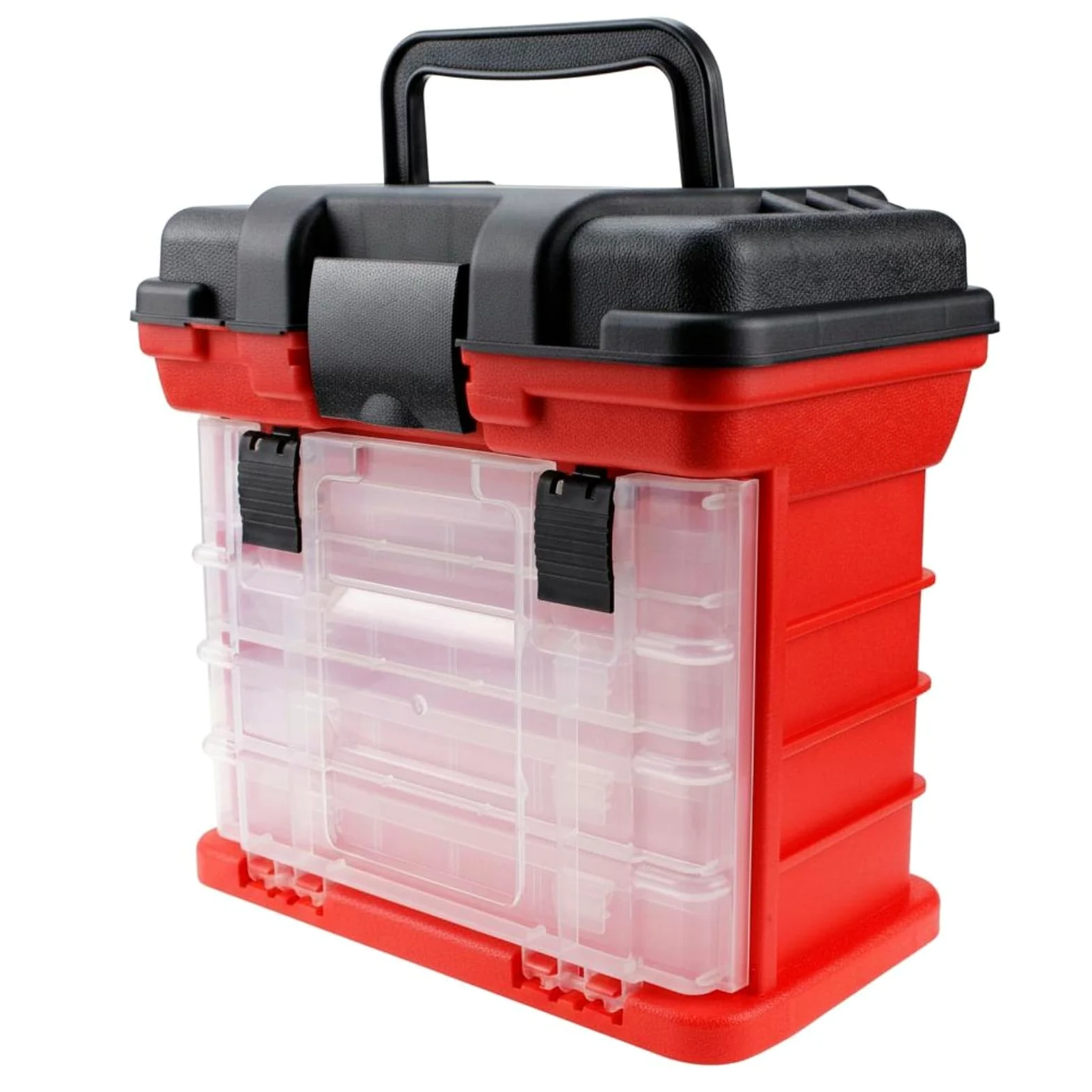 Contenedor de Pesca Caja de Aparejos Organizador Estuche Portátil Almacenamiento de 2 y 4 Cajones para Anzuelos Plomos y Pequeñas Herramientas Adecuado para Agua Dulce Agua Salada, Rojo
