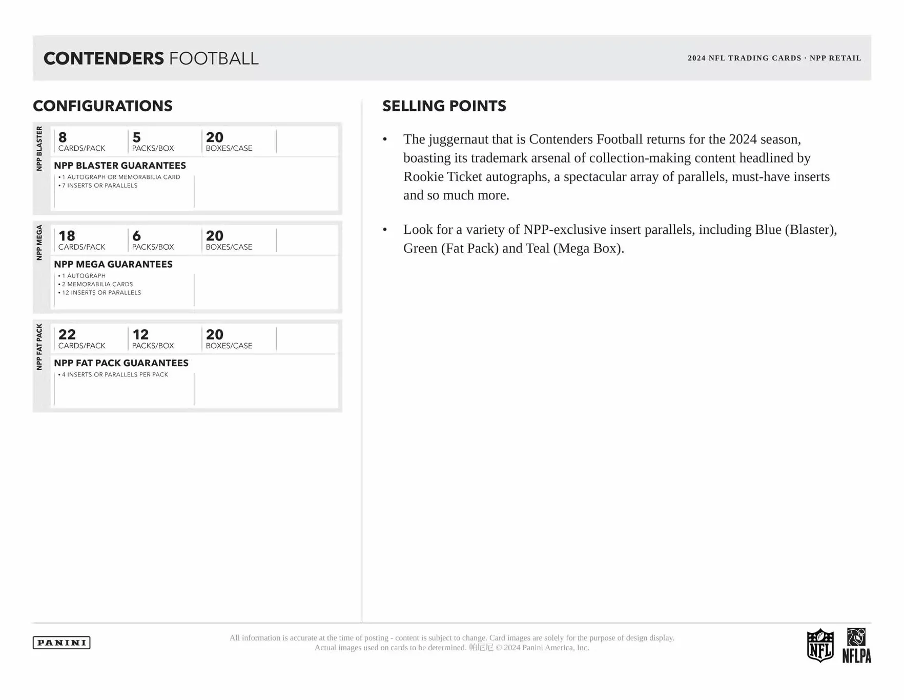 Panini Contenders 2024-25 - Caja de fútbol Americano de la NFL, Tarjetas coleccionables Oficiales, Incluye Paralelos exclusivos de Blaster, boletos e Insertos para novatos, Caja sellada al por Menor