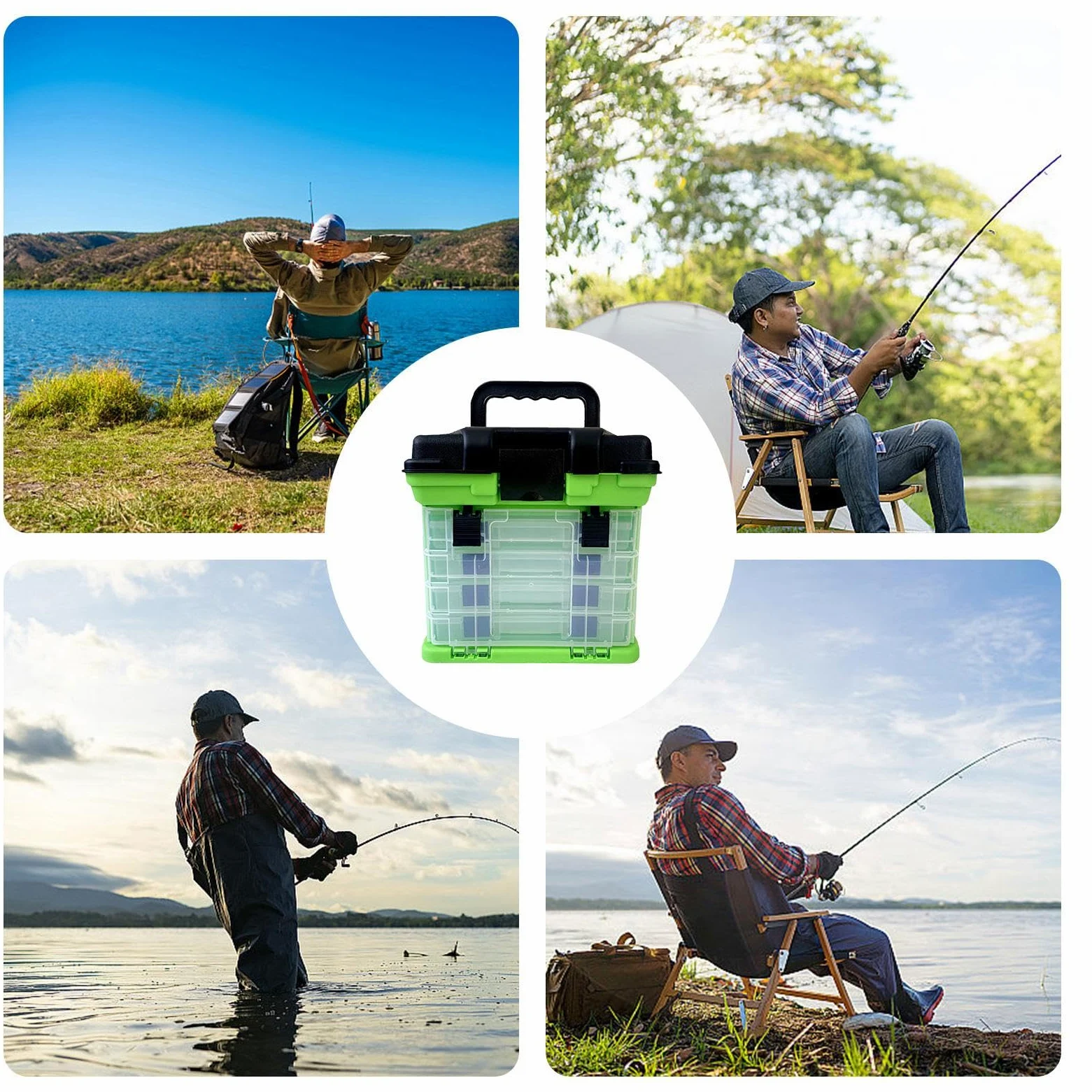 Caja de aparejos de pesca, almacenamiento de señuelos de 4 capas, organizador portátil de cebo y anzuelo, accesorios de pesca versátiles para mar y agua dulce, 28 x 17,50 x 27 cm