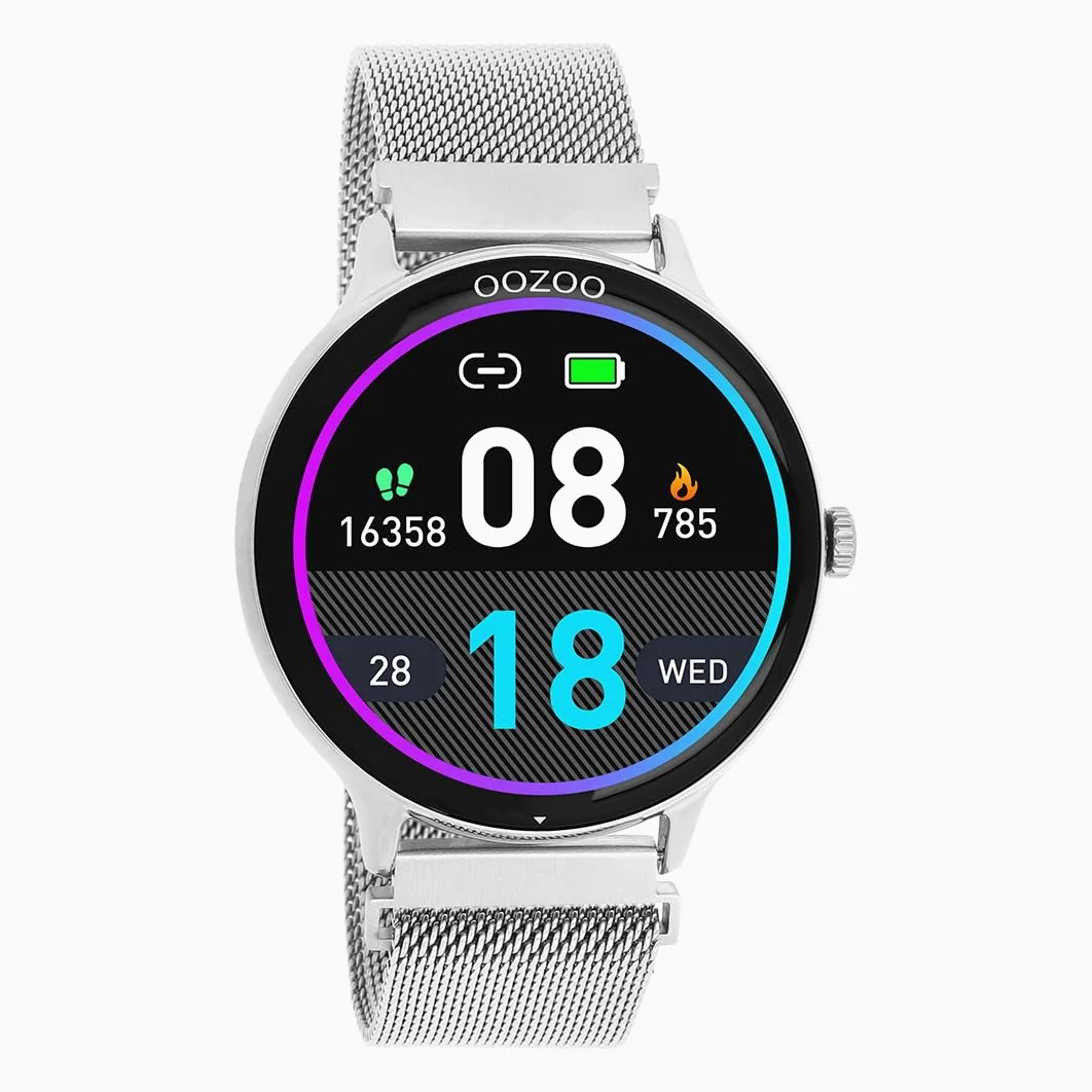 Oozoo - Versátil reloj inteligente para hombre con pulsera de malla de 20 mm | Rastreador de fitness con pulsómetro, podómetro y monitor del sueño | Smartwatch redondo compatible con iOS y Android |