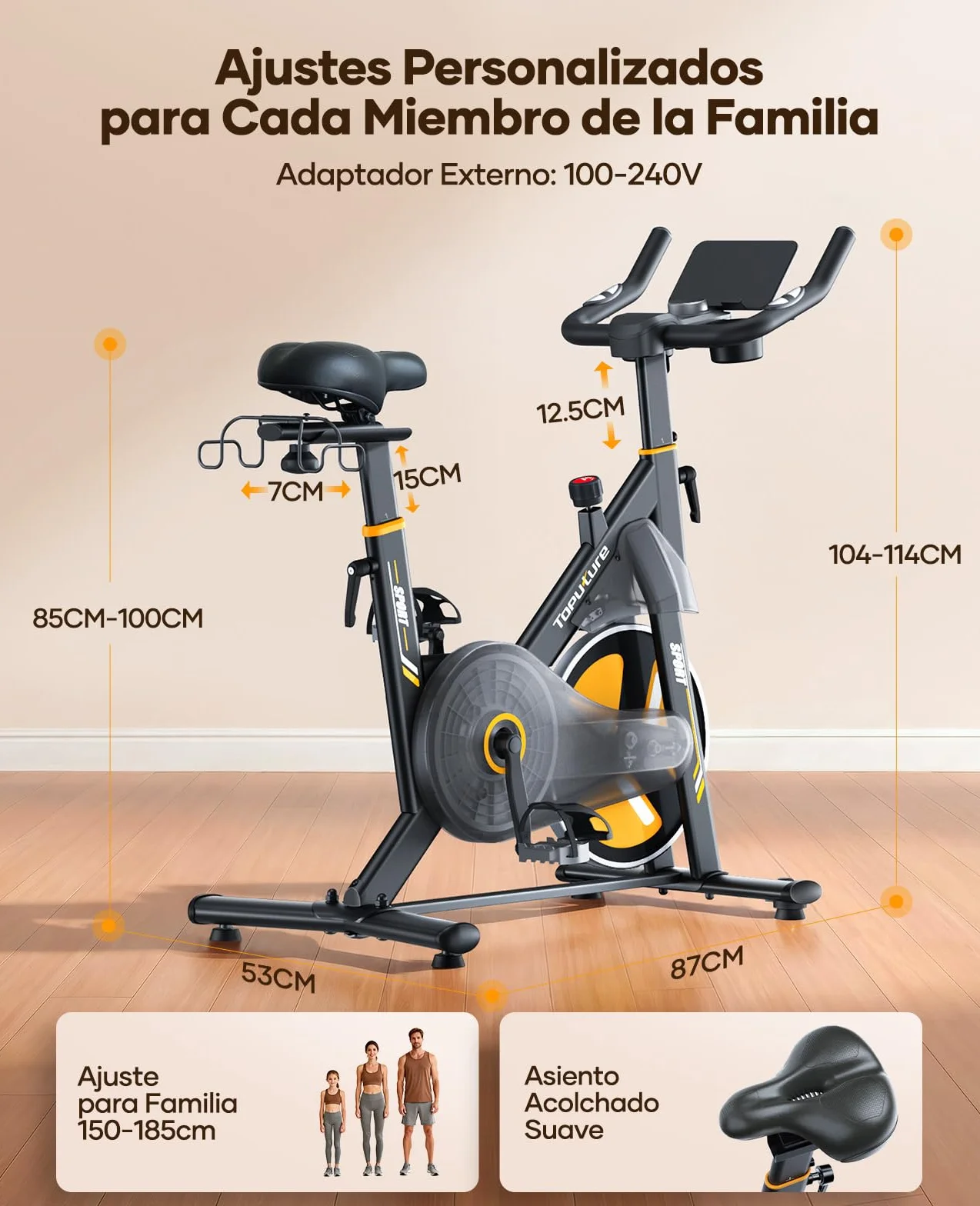2026 Nueva Toputure Bicicleta Estática Electromagnética, Spinning Profesional con 32 Niveles de Resistencia Precisa vía APP, Bici Estática con Pantalla LCD Táctil, Soporte para Mancuernas, Máx 150KG