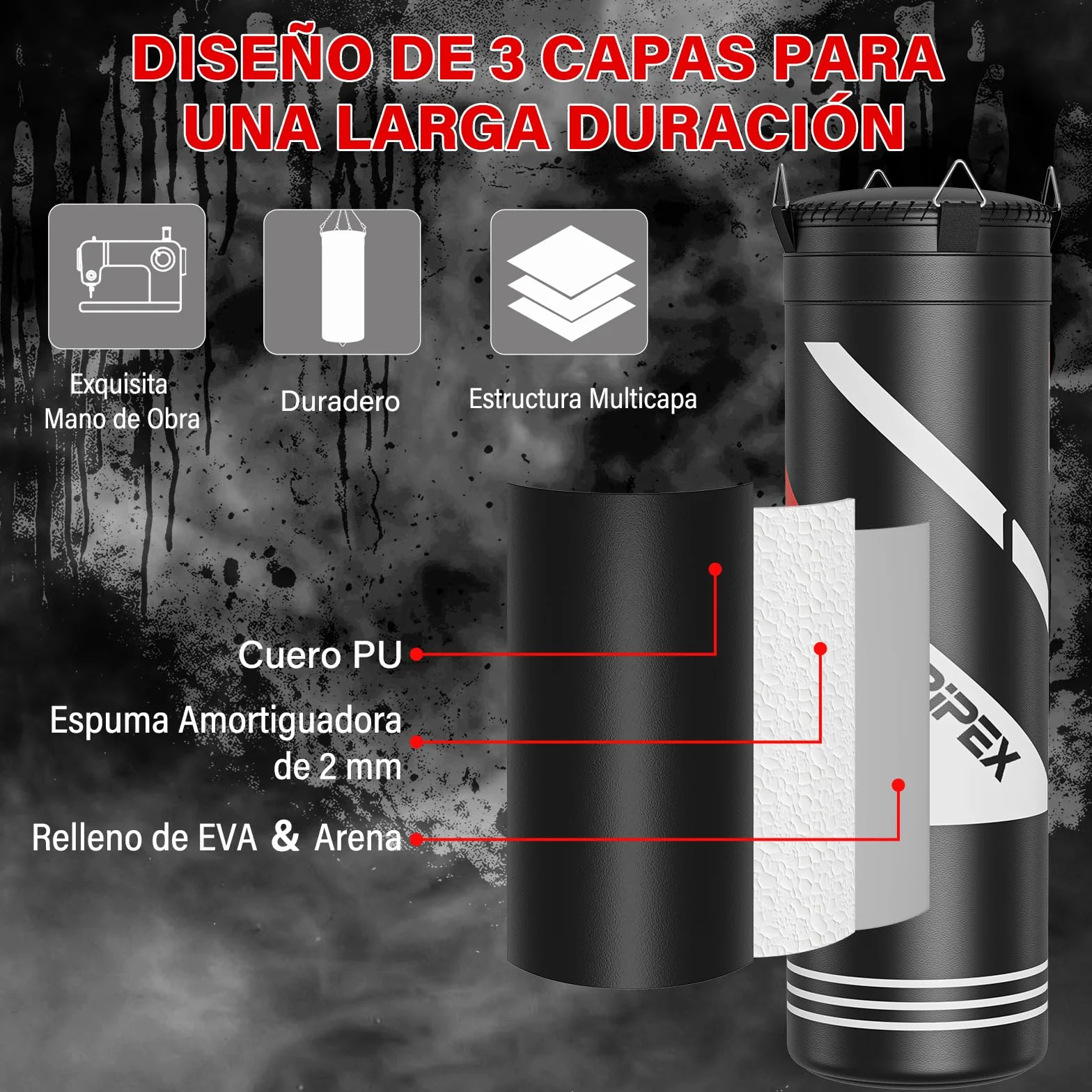 Dripex Saco de Boxeo Colgante para Adultos, Equipo de Entrenamiento de Saco Boxeo con 12oz Guantes, Cadena de Acero Giratoria de 360° para Kárate Kickboxing Muay Gimnasio en Casa
