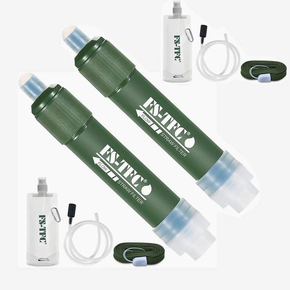 Filtro de agua al aire libre 3000L Mini purificador agua portátil para acampar elimina el 99.99% de bacterias, con pajita y bolsa almacenamiento, para viajes y preparación para emergencias (2 PCS)